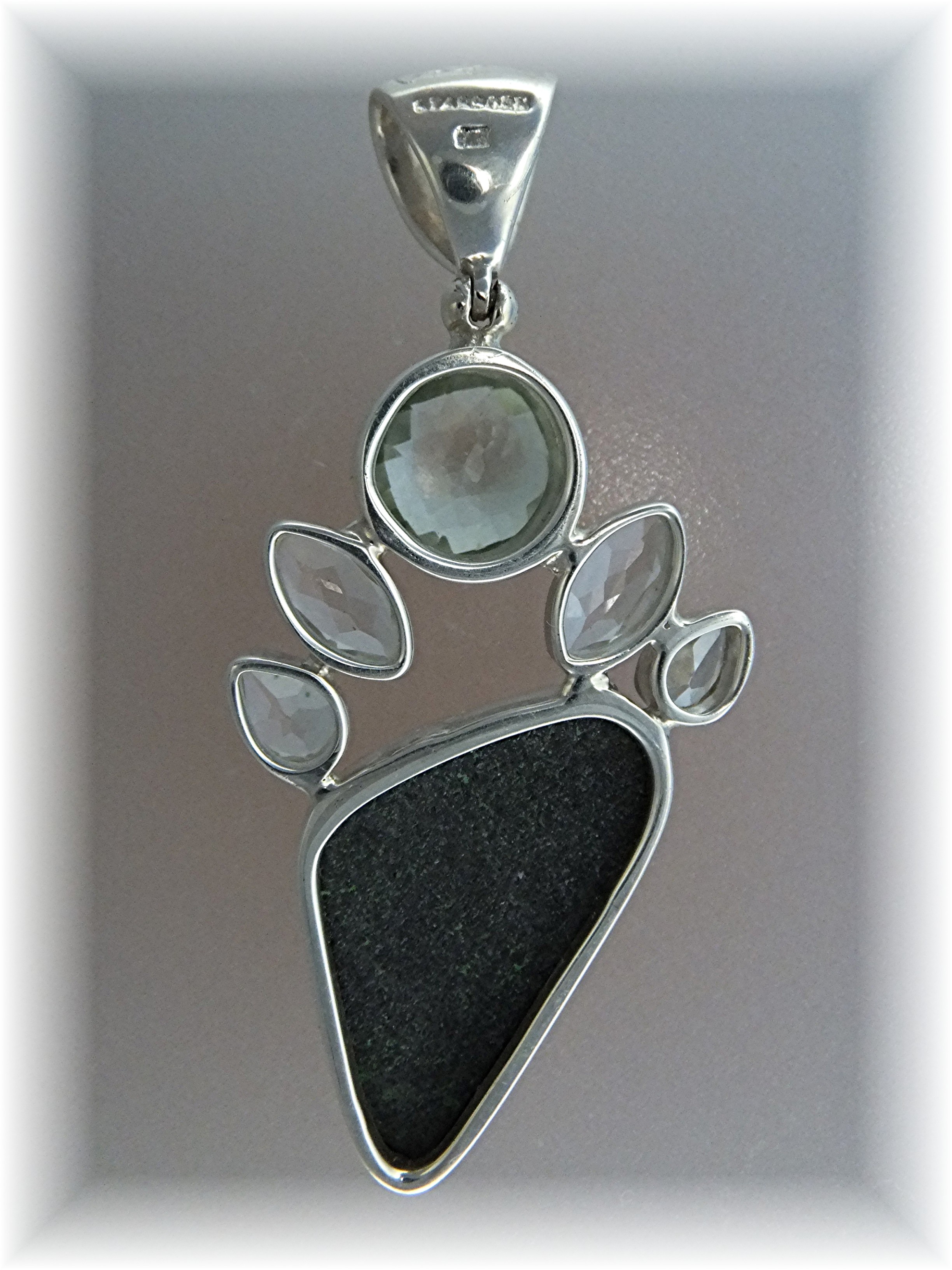 Moldavite White Topaz Green Amethyst Sterling Pendant