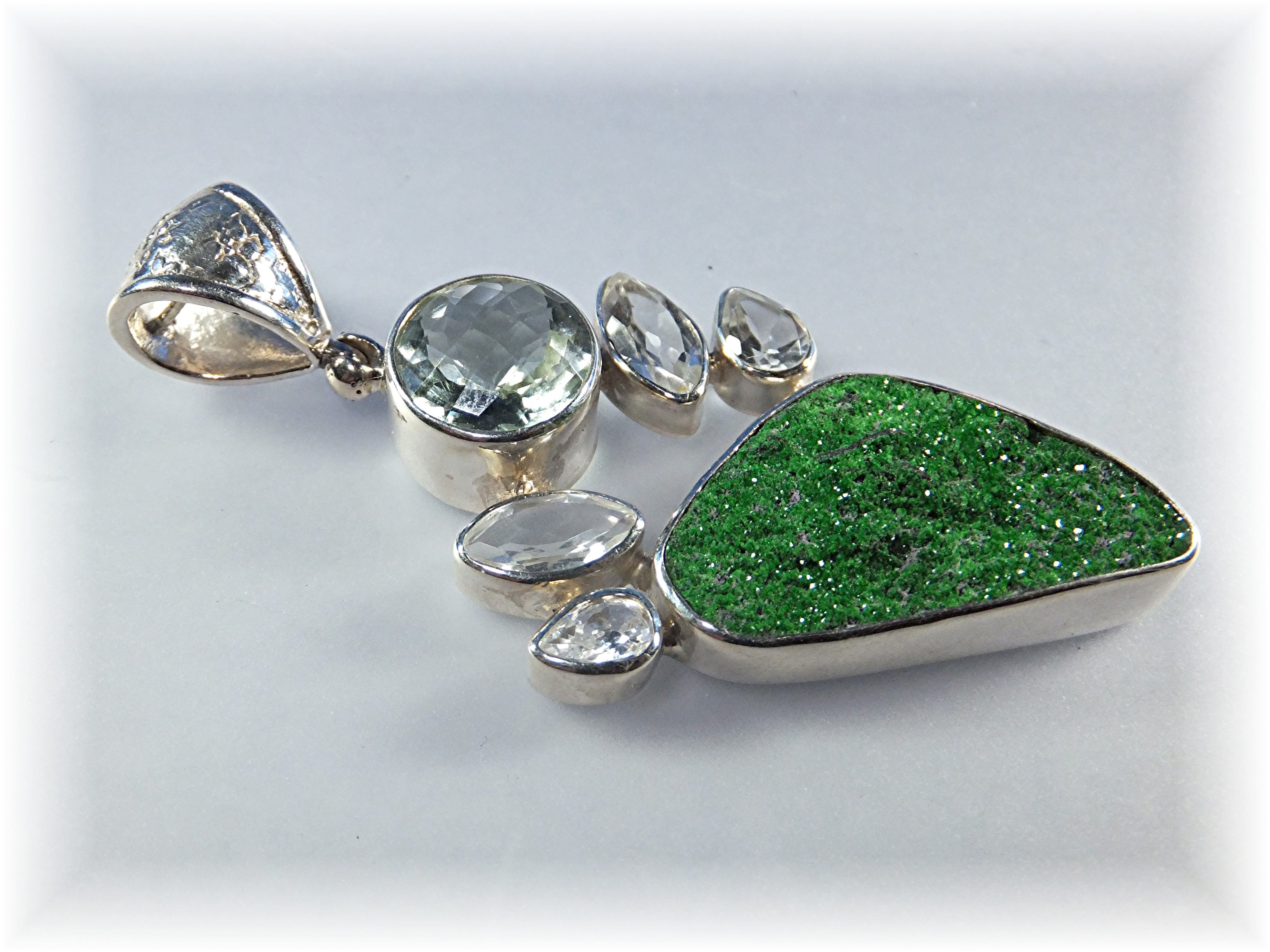 Moldavite White Topaz Green Amethyst Sterling Pendant