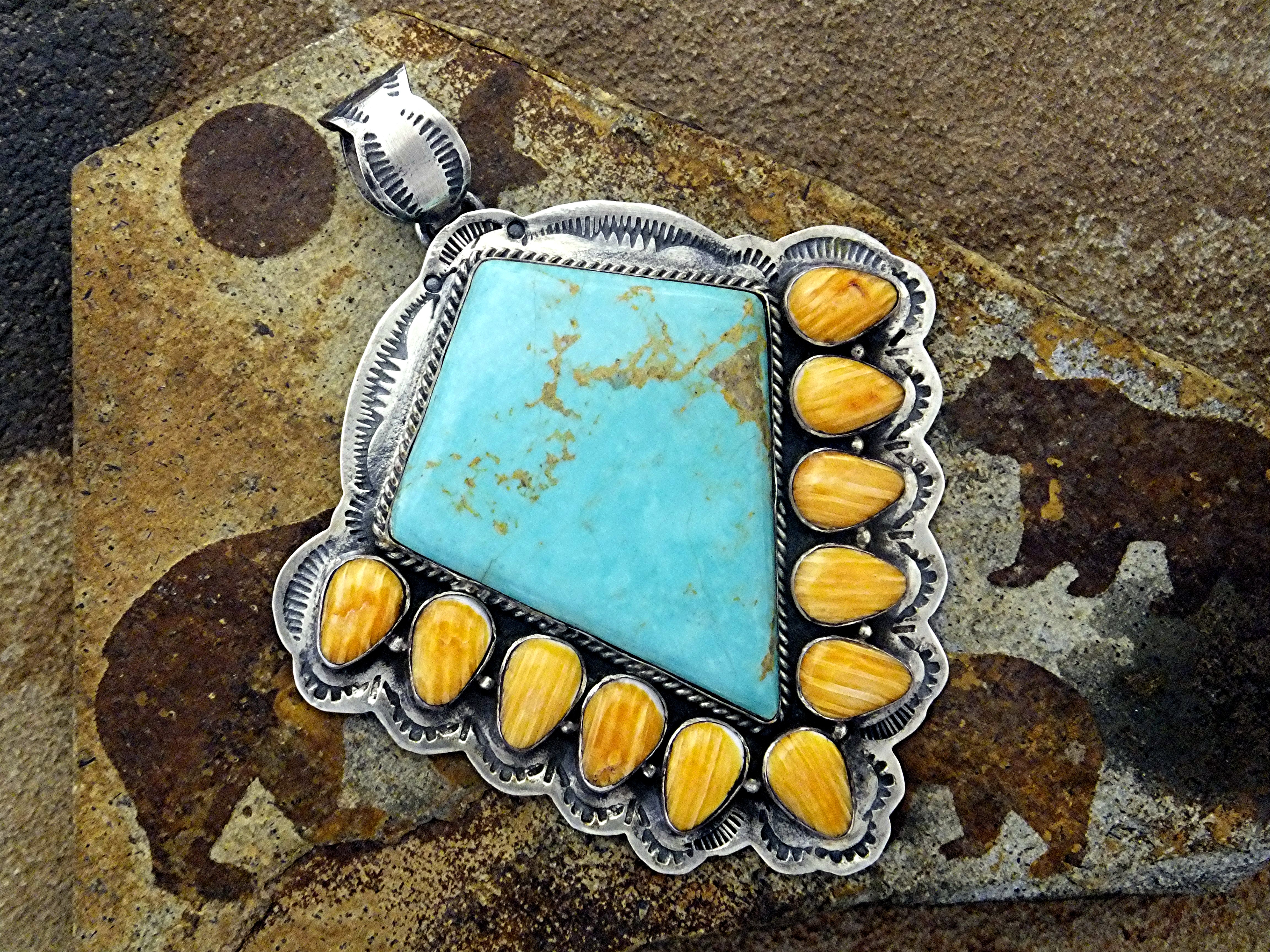 Navajo Sterling Silver Turquoise Spiny Oyster John Dura