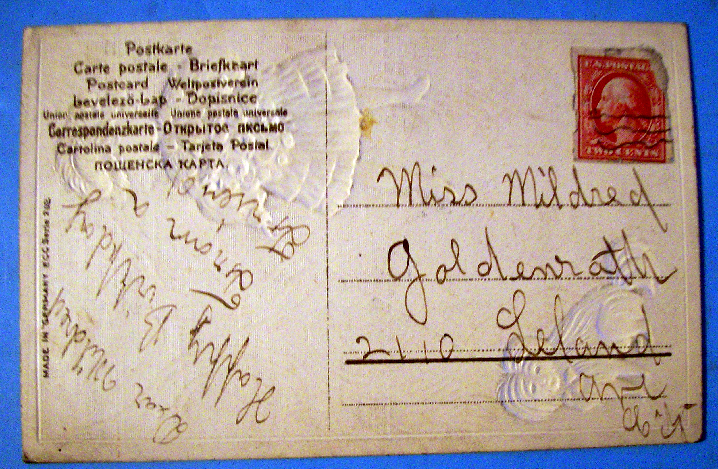 Best Wishes Postcard w/Girl Holding Dog's Leash