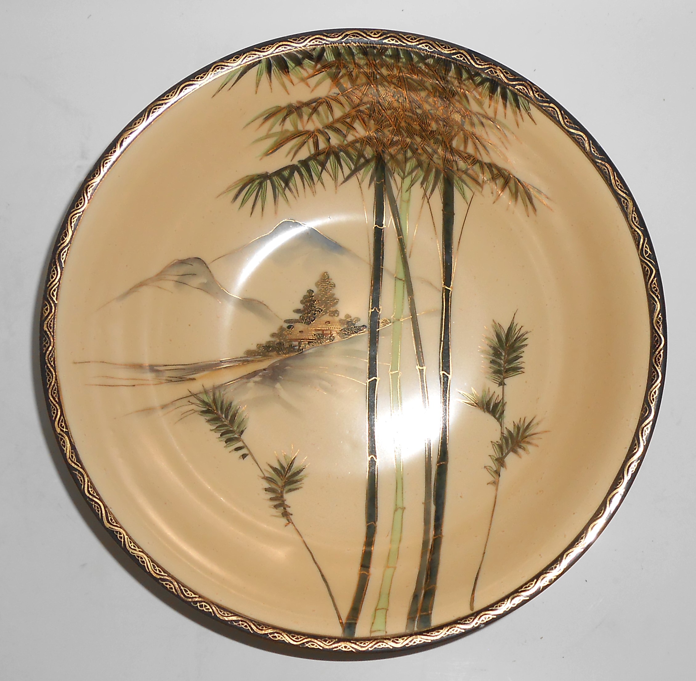 Nishida Japan Porcelain China 22k Yellow Black Bamboo F
