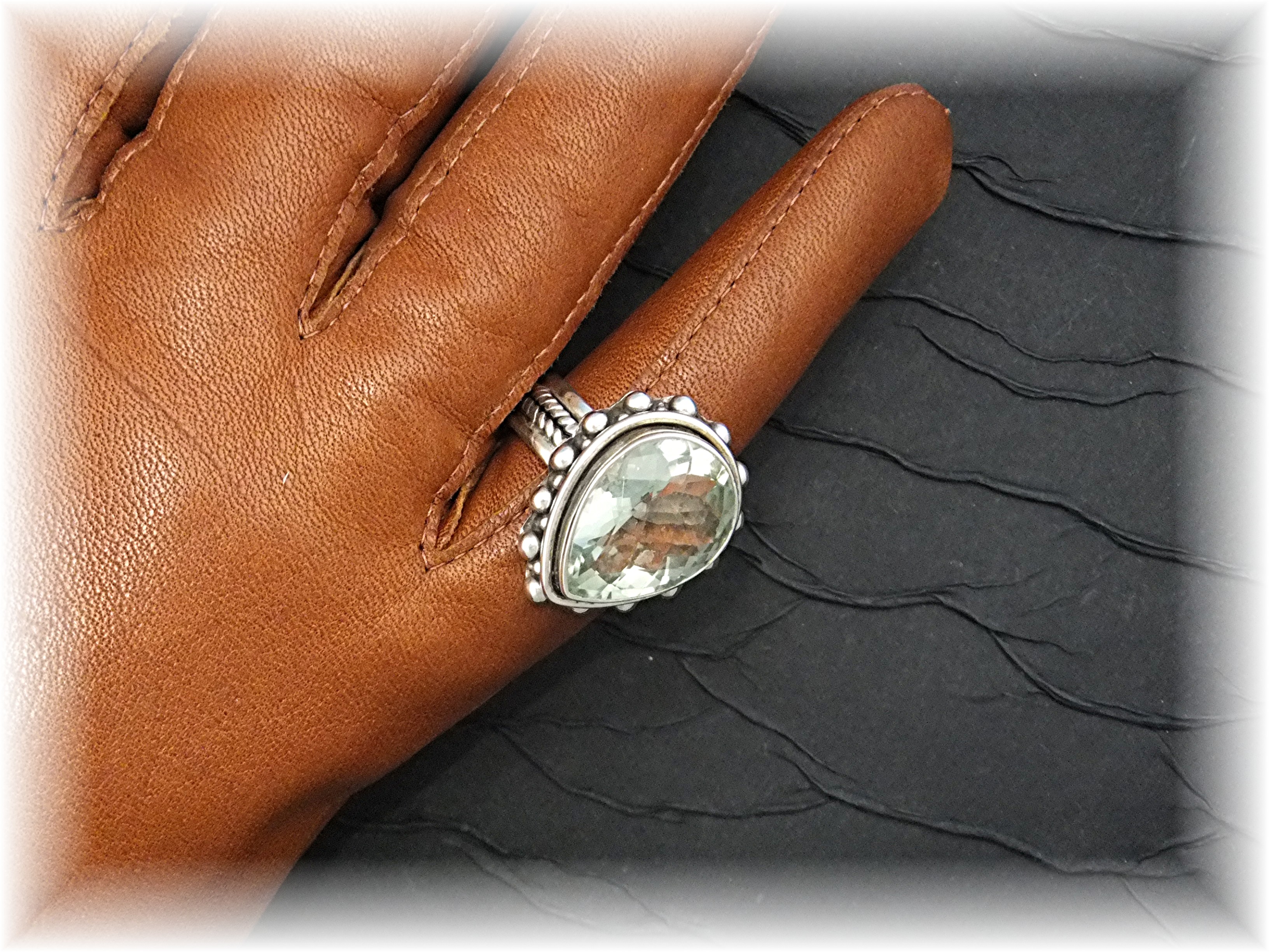 Ring Green Amethyst Sterling Silvedr pear Shape