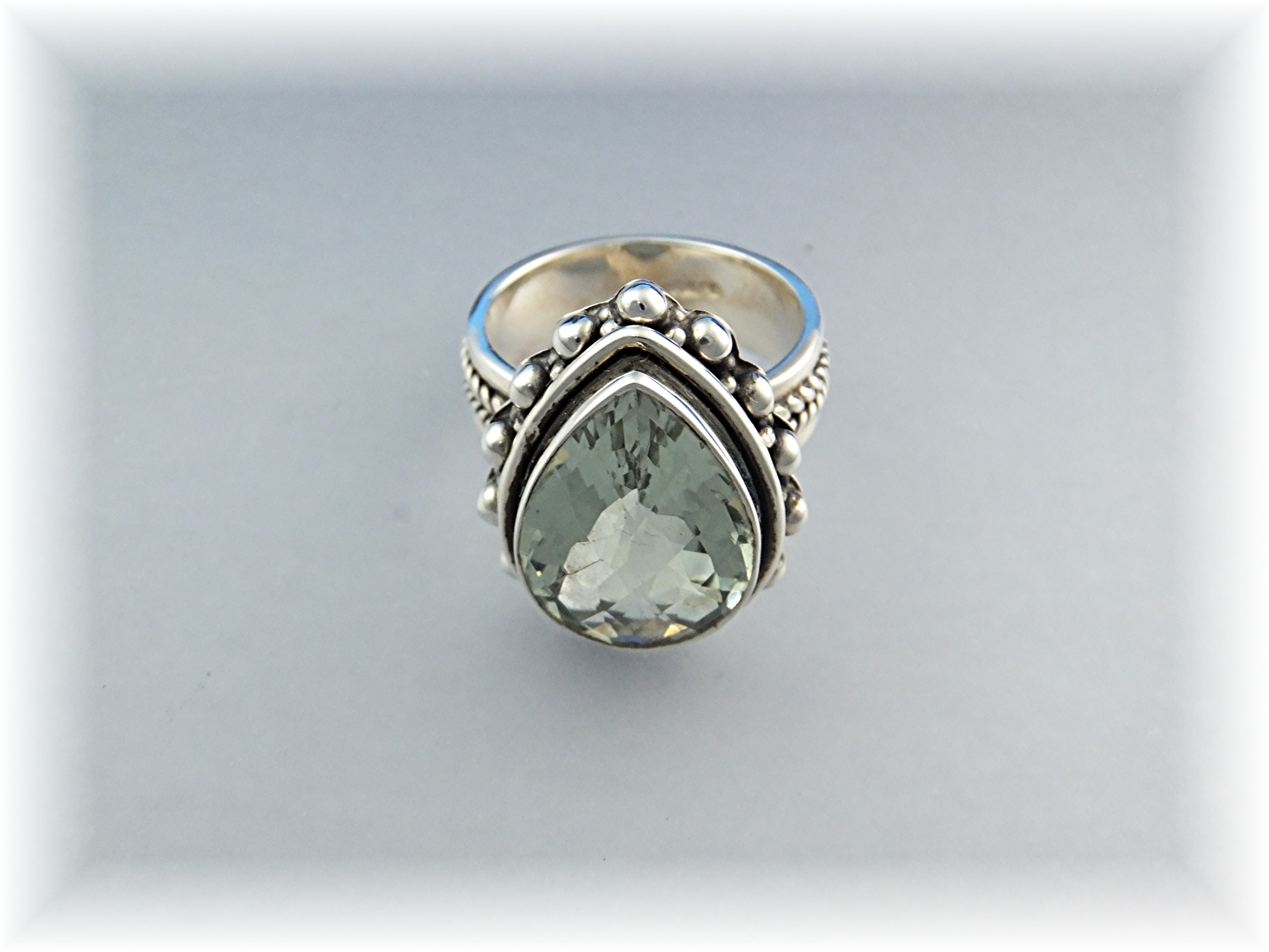 Ring Green Amethyst Sterling Silvedr pear Shape