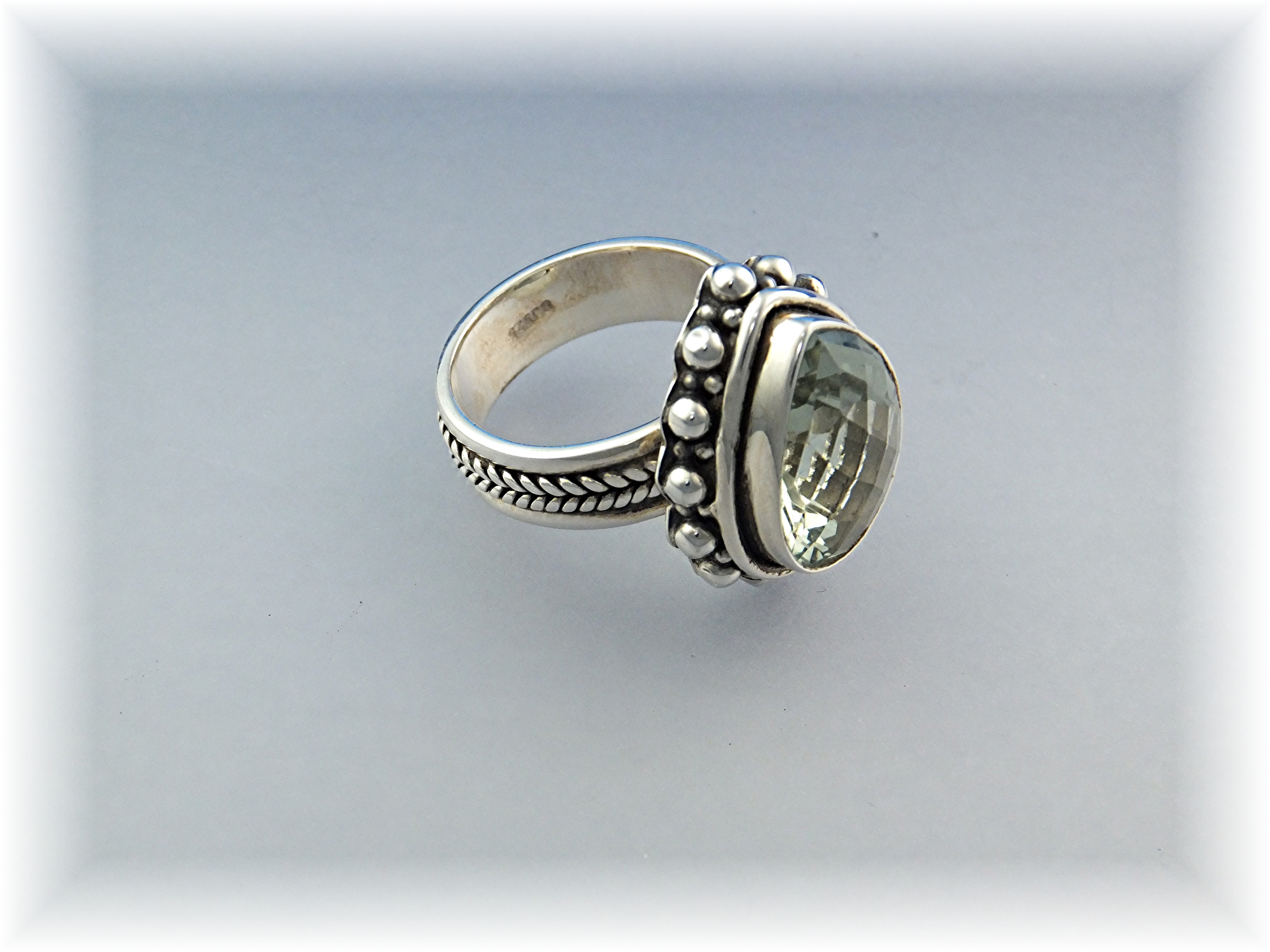 Ring Green Amethyst Sterling Silvedr pear Shape