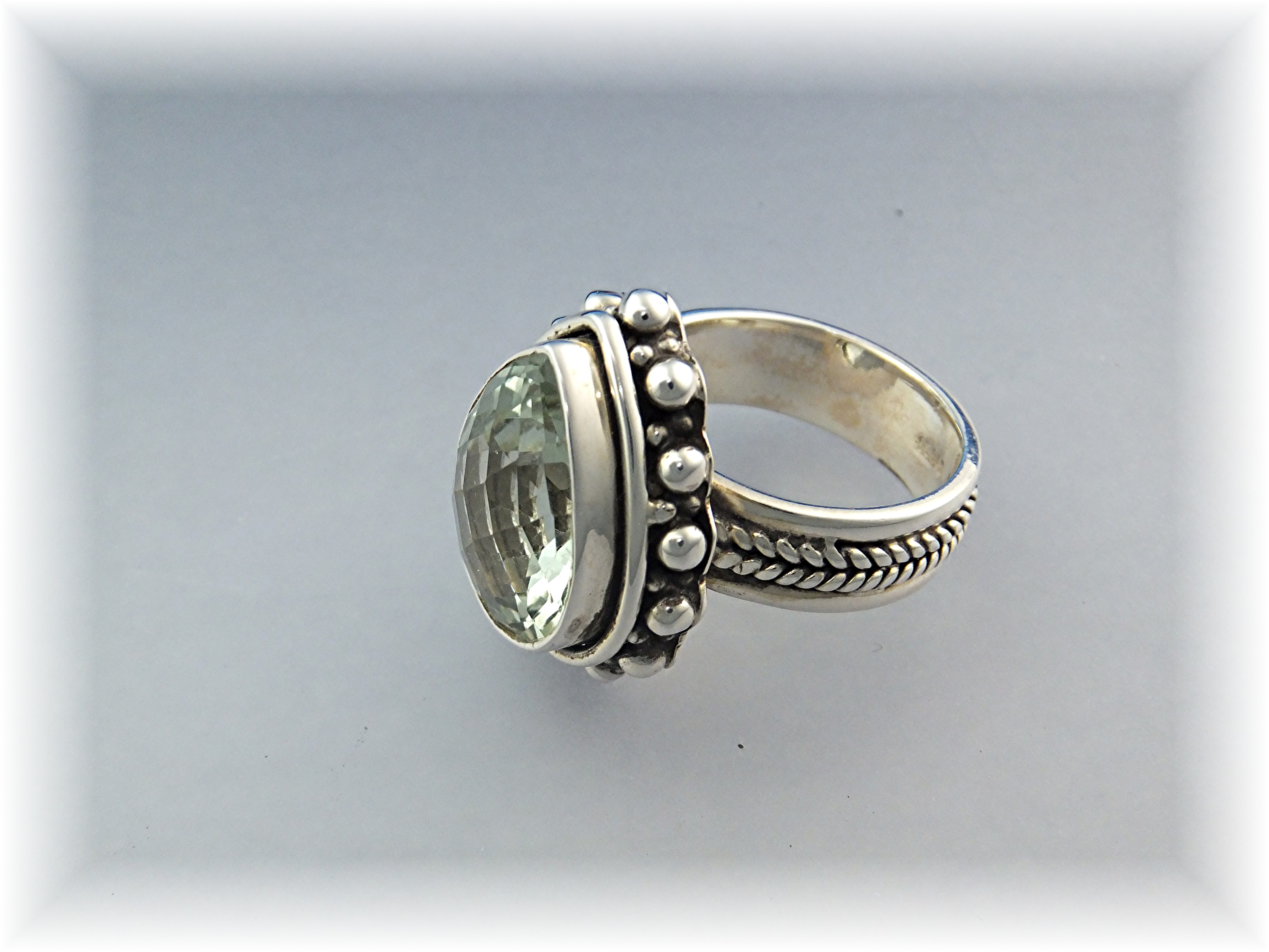 Ring Green Amethyst Sterling Silvedr pear Shape