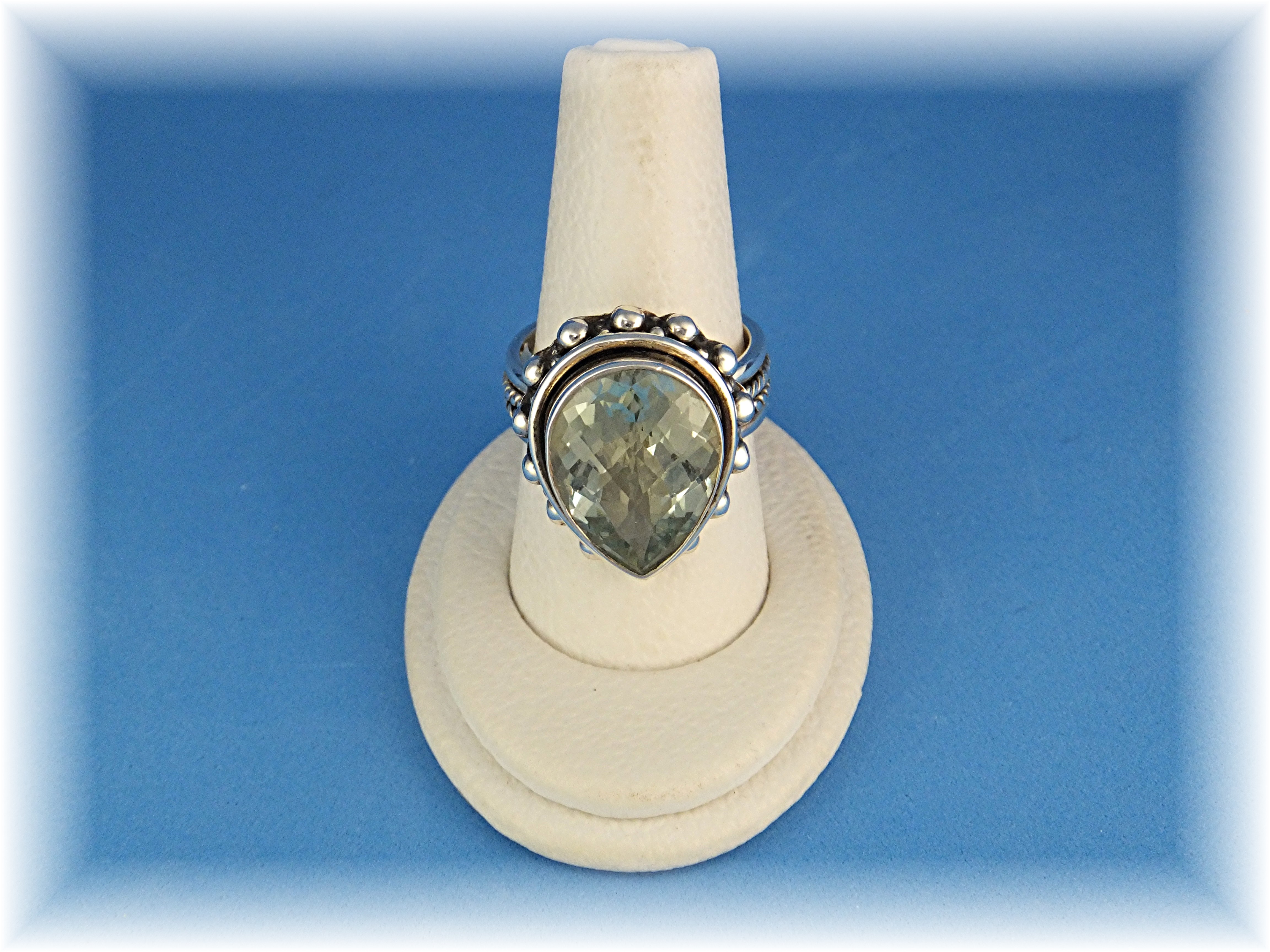Ring Green Amethyst Sterling Silvedr pear Shape