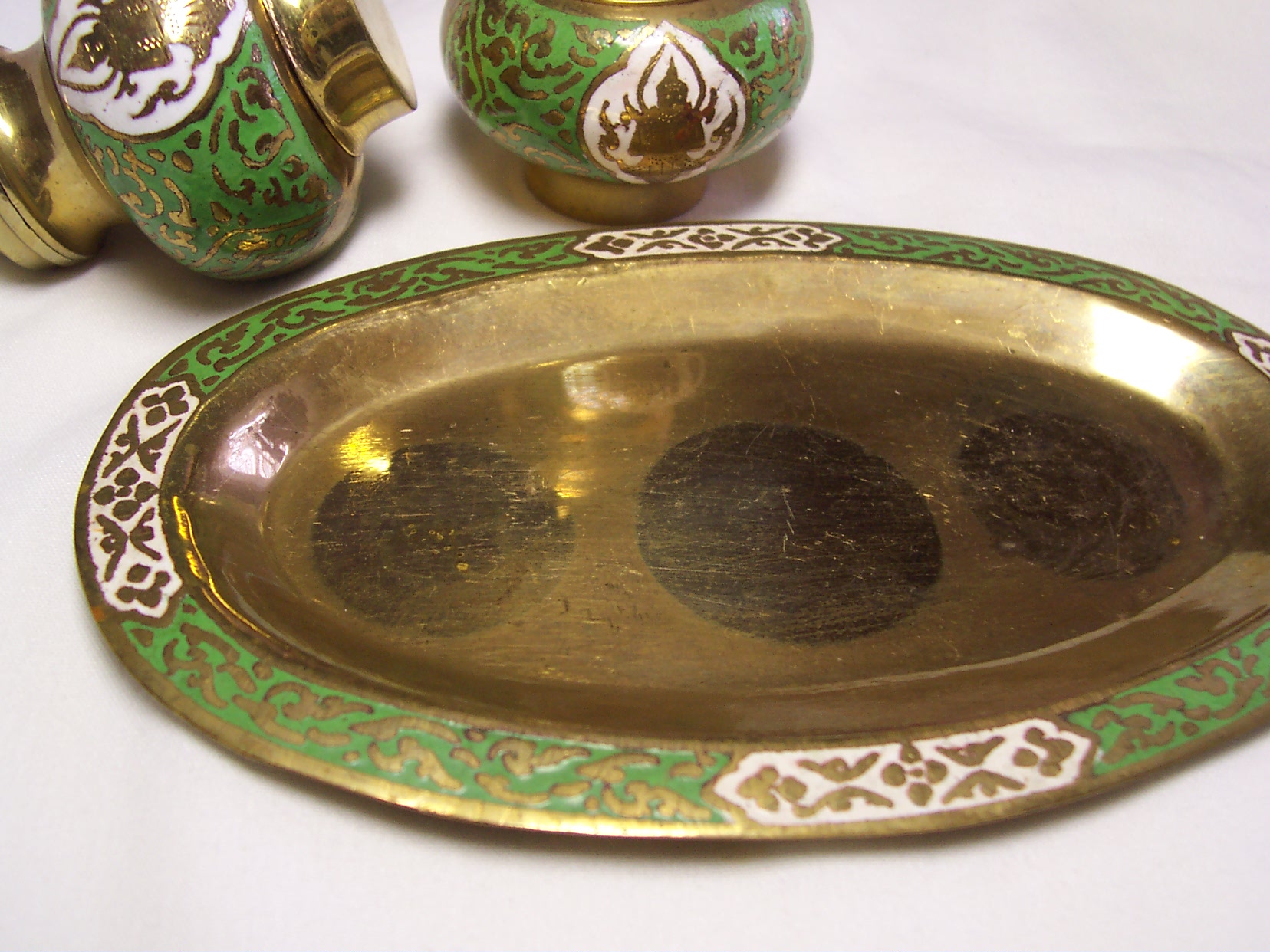 Buddha Brass Salt and Pepper shakers Tray
