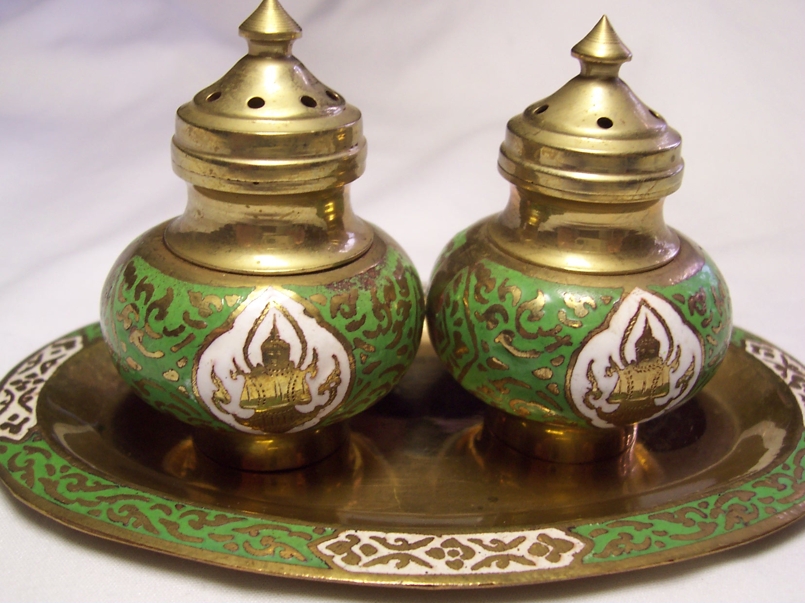 Buddha Brass Salt and Pepper shakers Tray