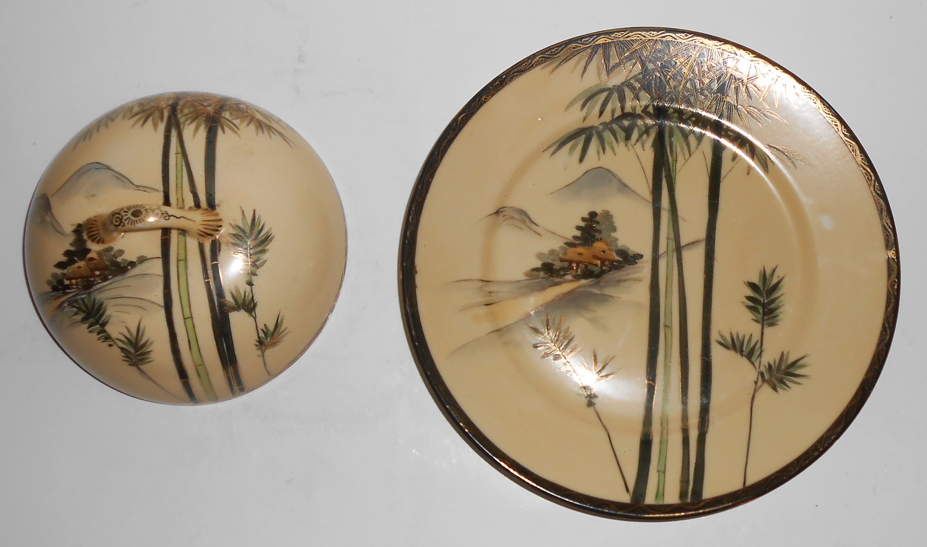 Nishida Japan Porcelain China 22k Yellow Black Bamboo F