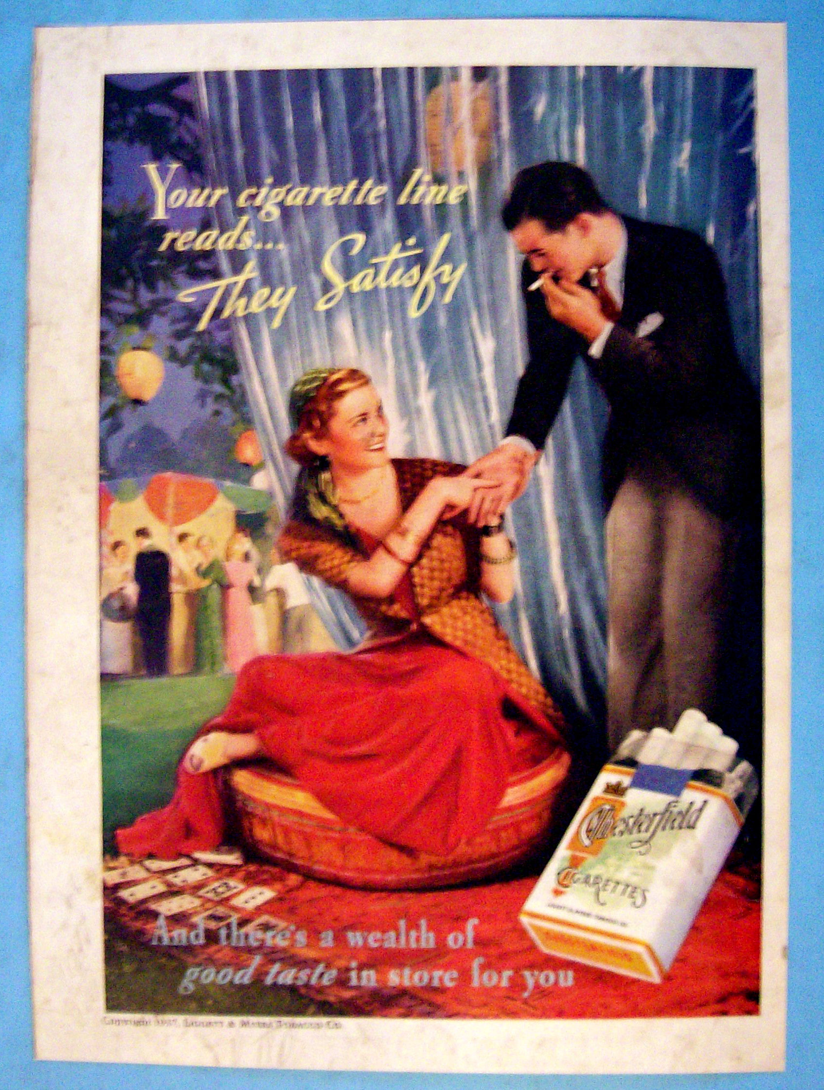 1937 Chesterfield Cigarettes with Woman Reading Hands