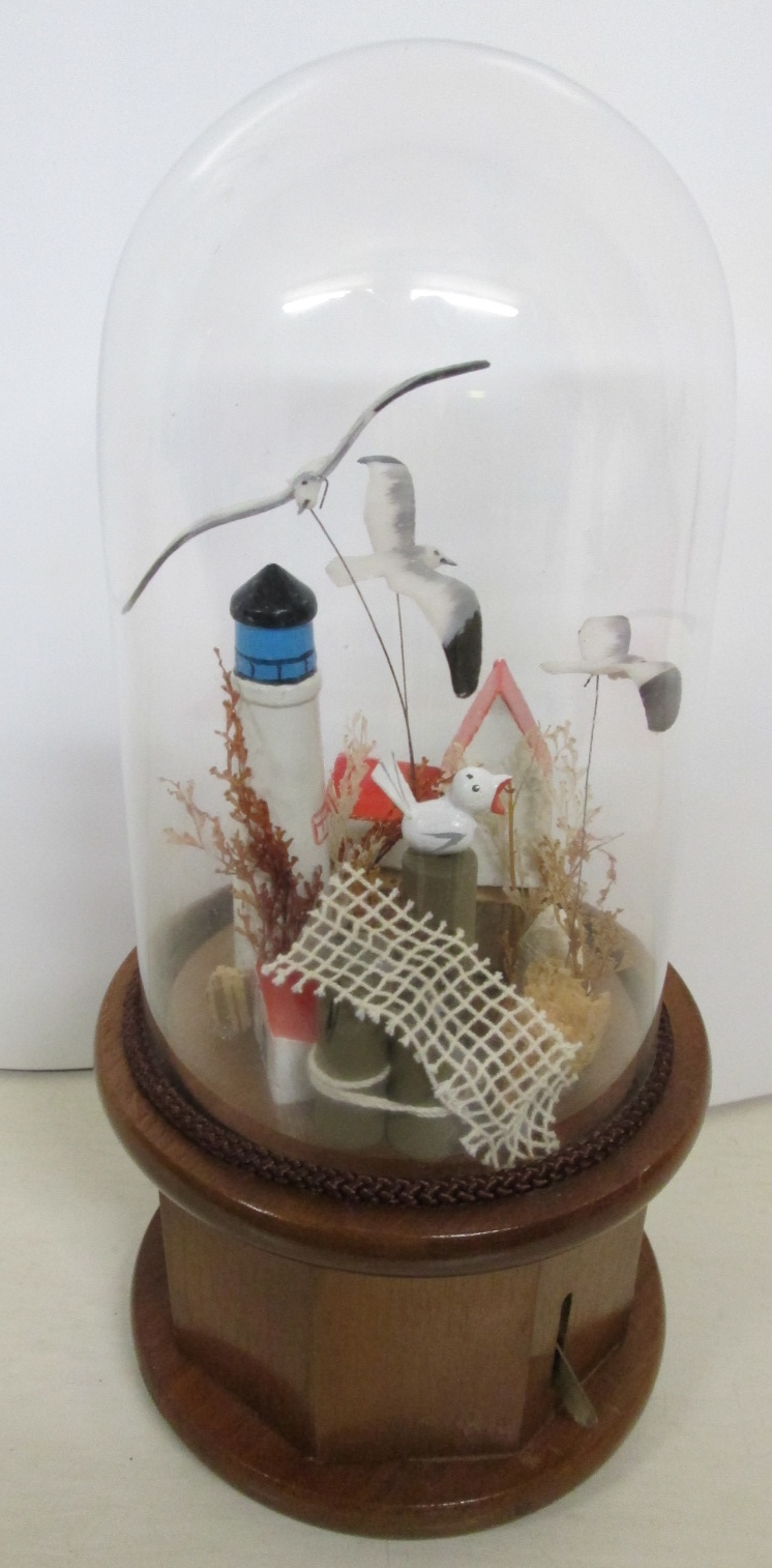 Music Box Lighthouse w/Flying Seagulls Under Glass