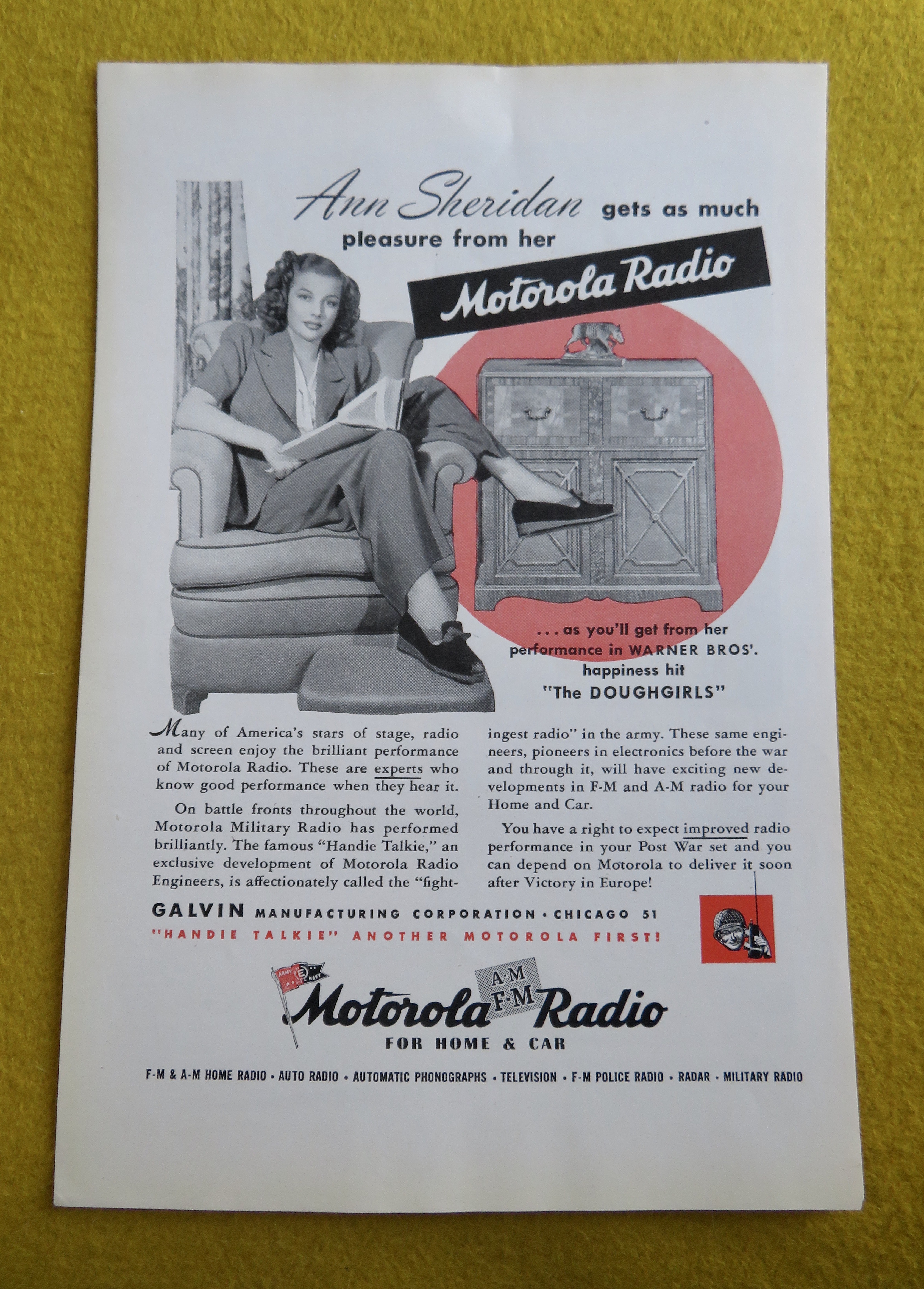 1944 Motorola AM/FM Radio with Ann Sheridan