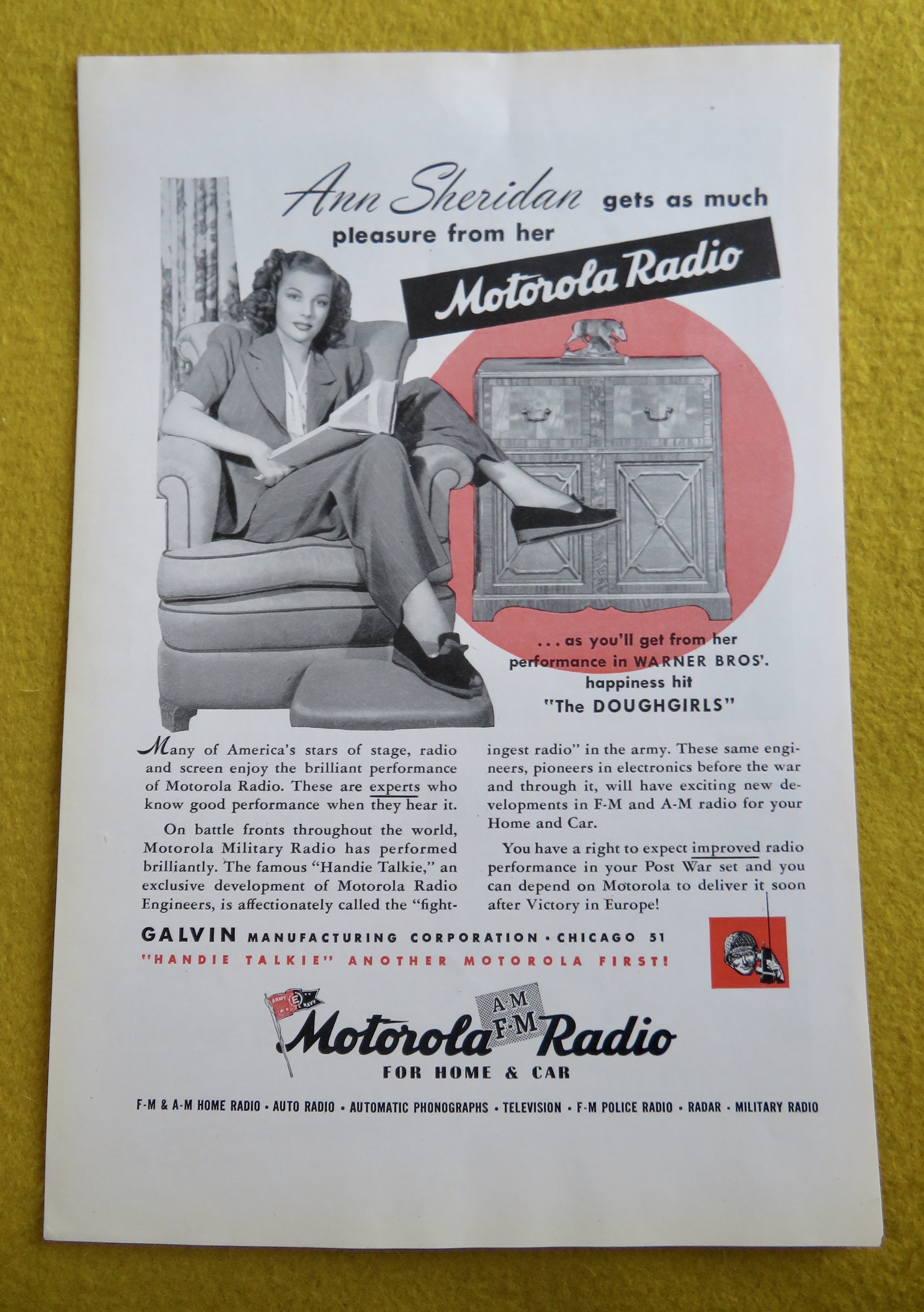 1944 Motorola AM/FM Radio with Ann Sheridan