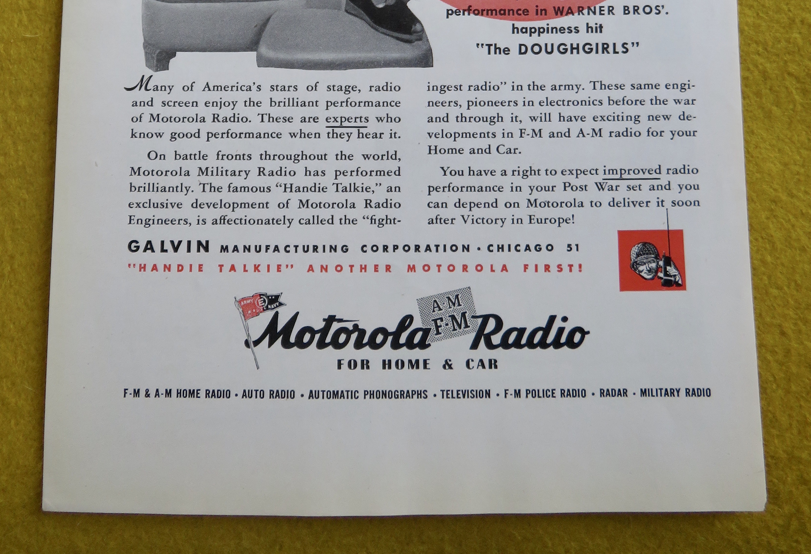 1944 Motorola AM/FM Radio with Ann Sheridan