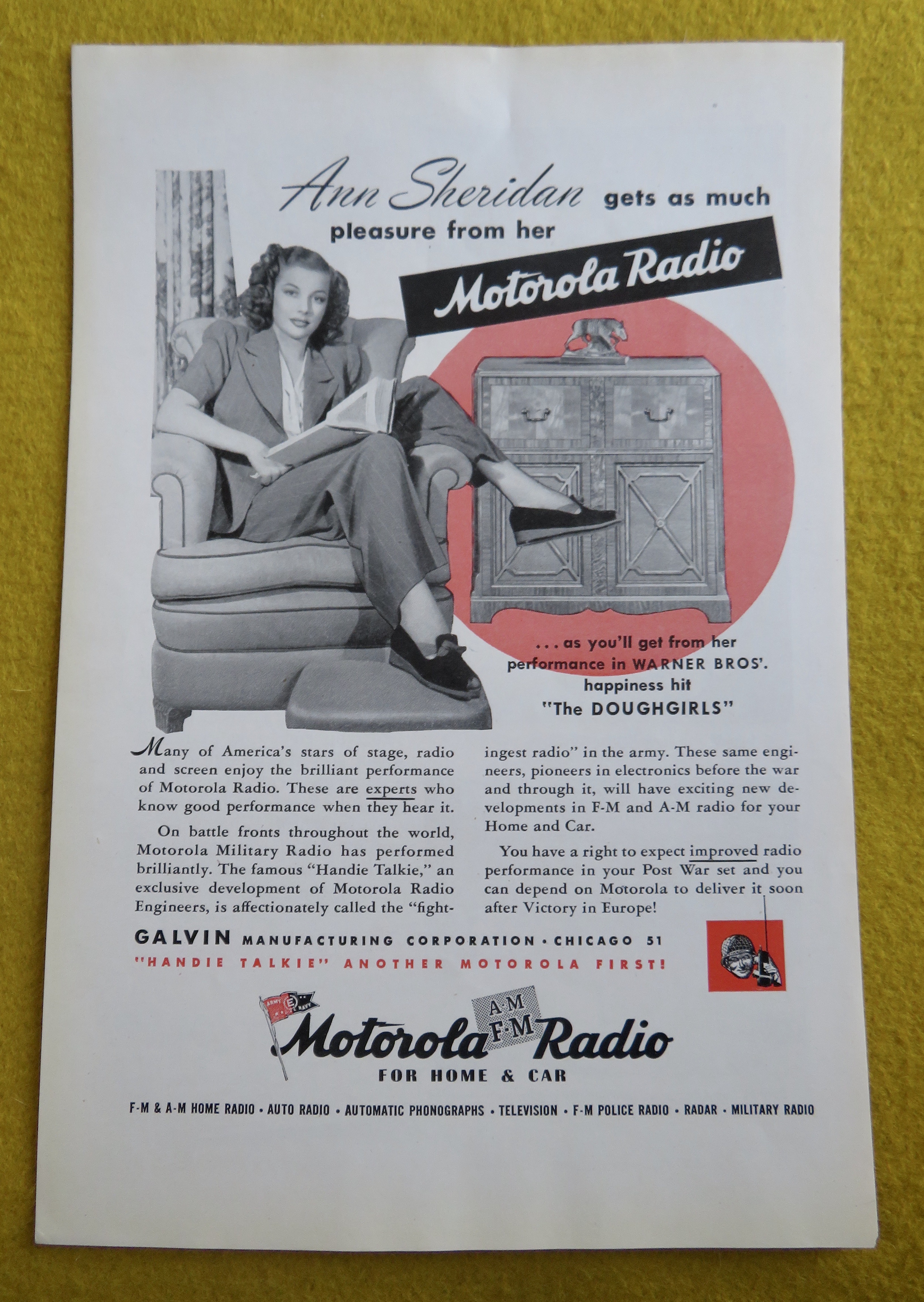 1944 Motorola AM/FM Radio with Ann Sheridan