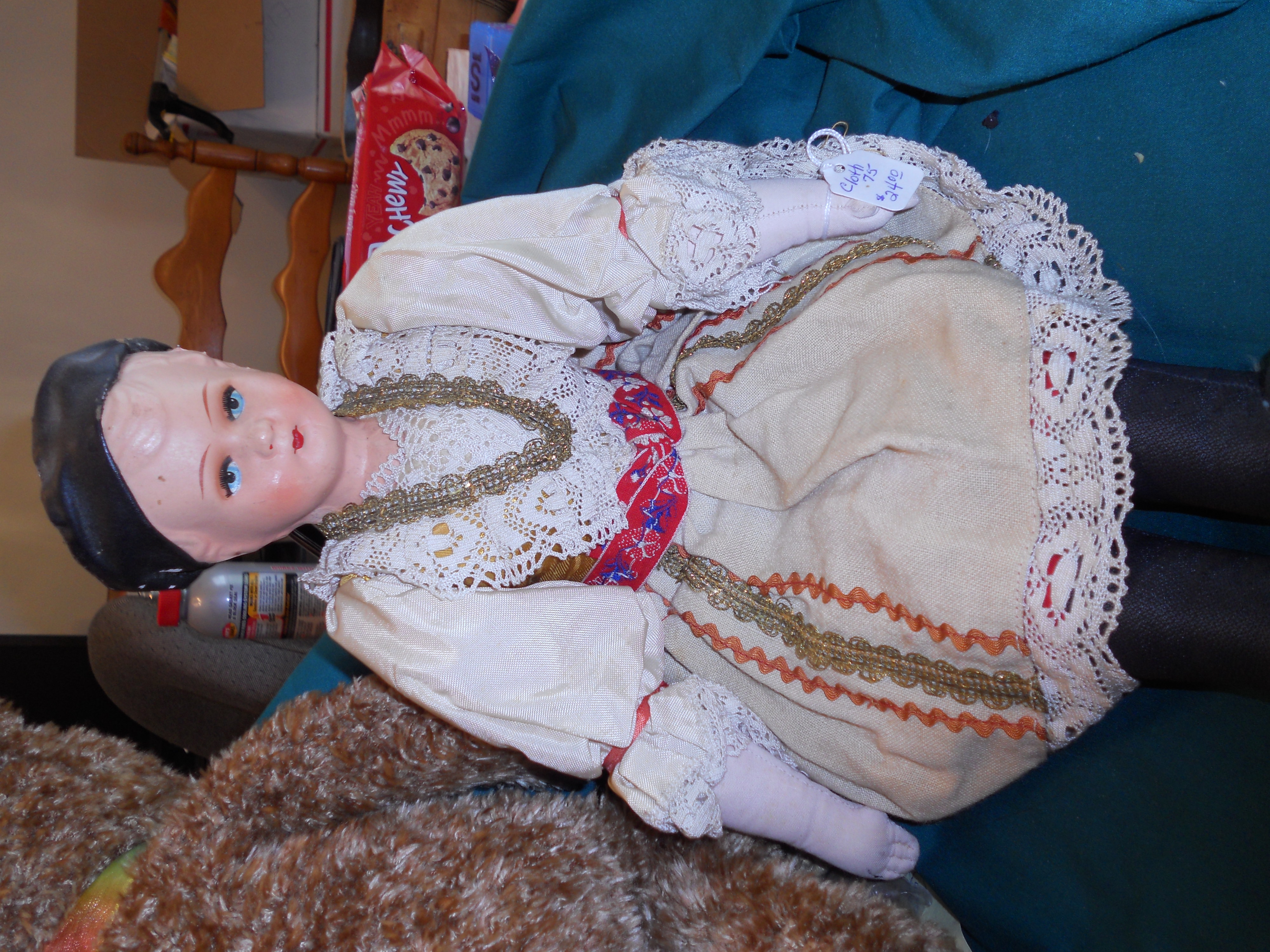 European Doll Celluloid Face Cloth Body 18 in