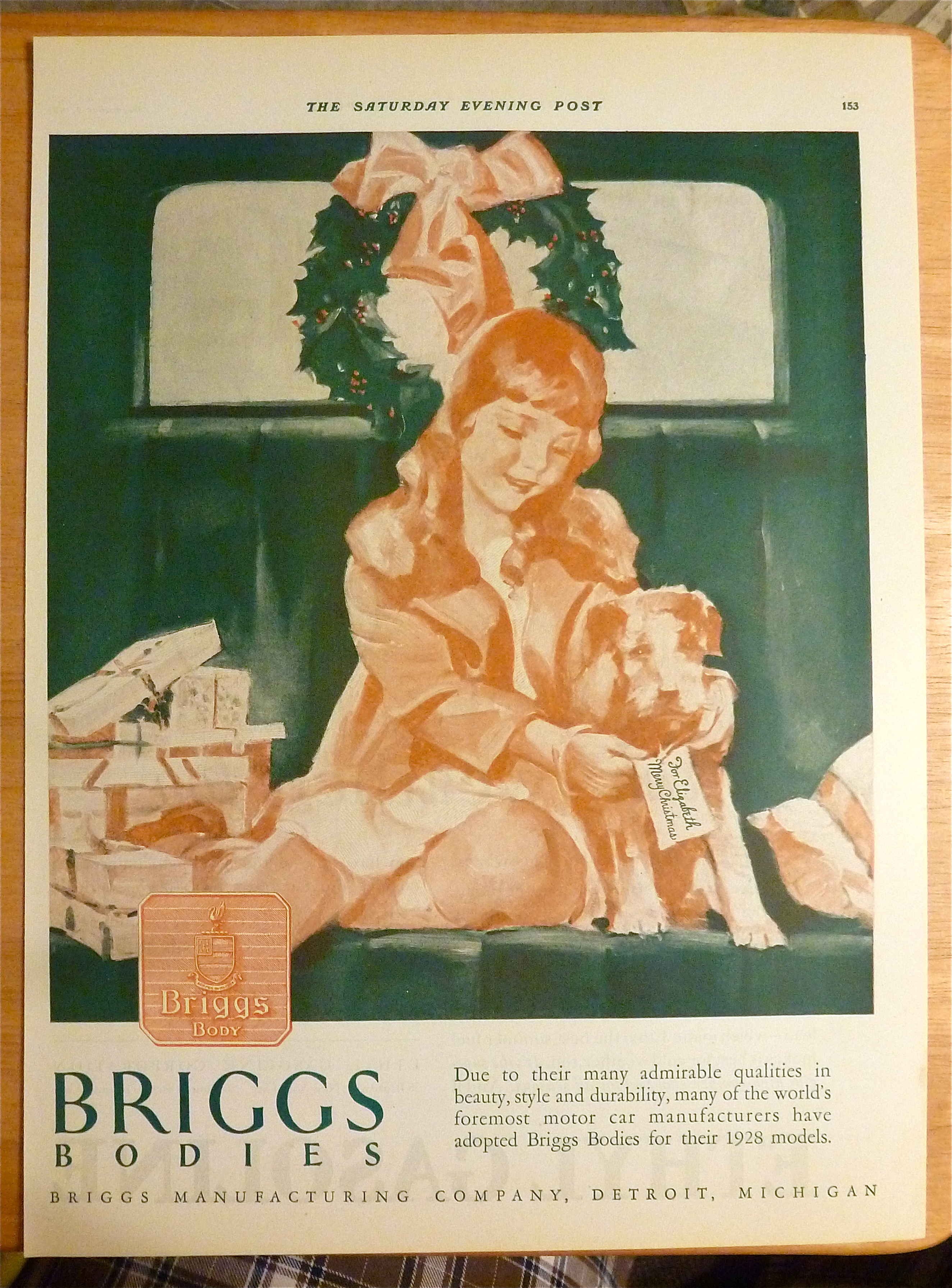 1927 Briggs Body with Little Girl & Puppy At Christmas