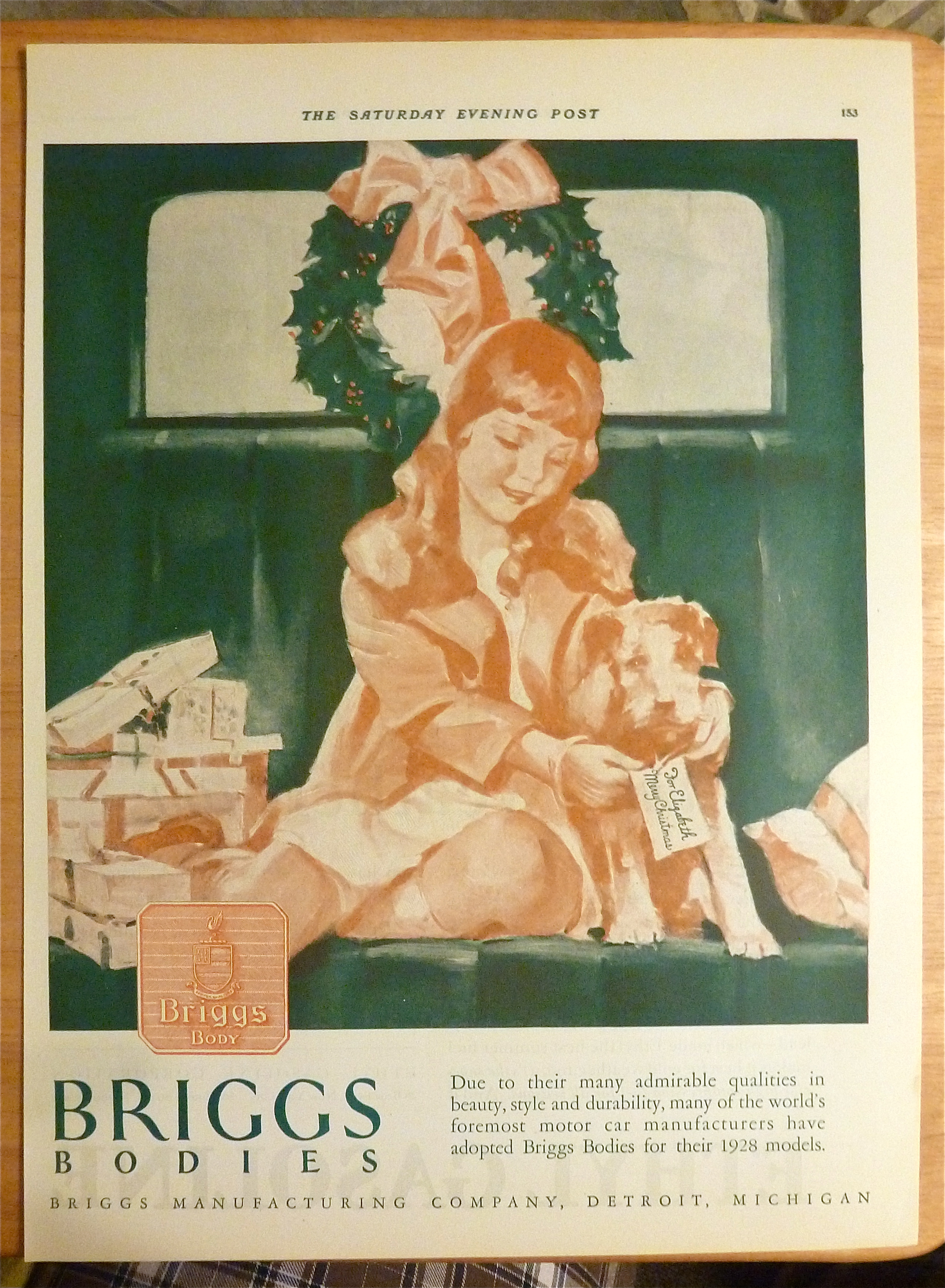 1927 Briggs Body with Little Girl & Puppy At Christmas