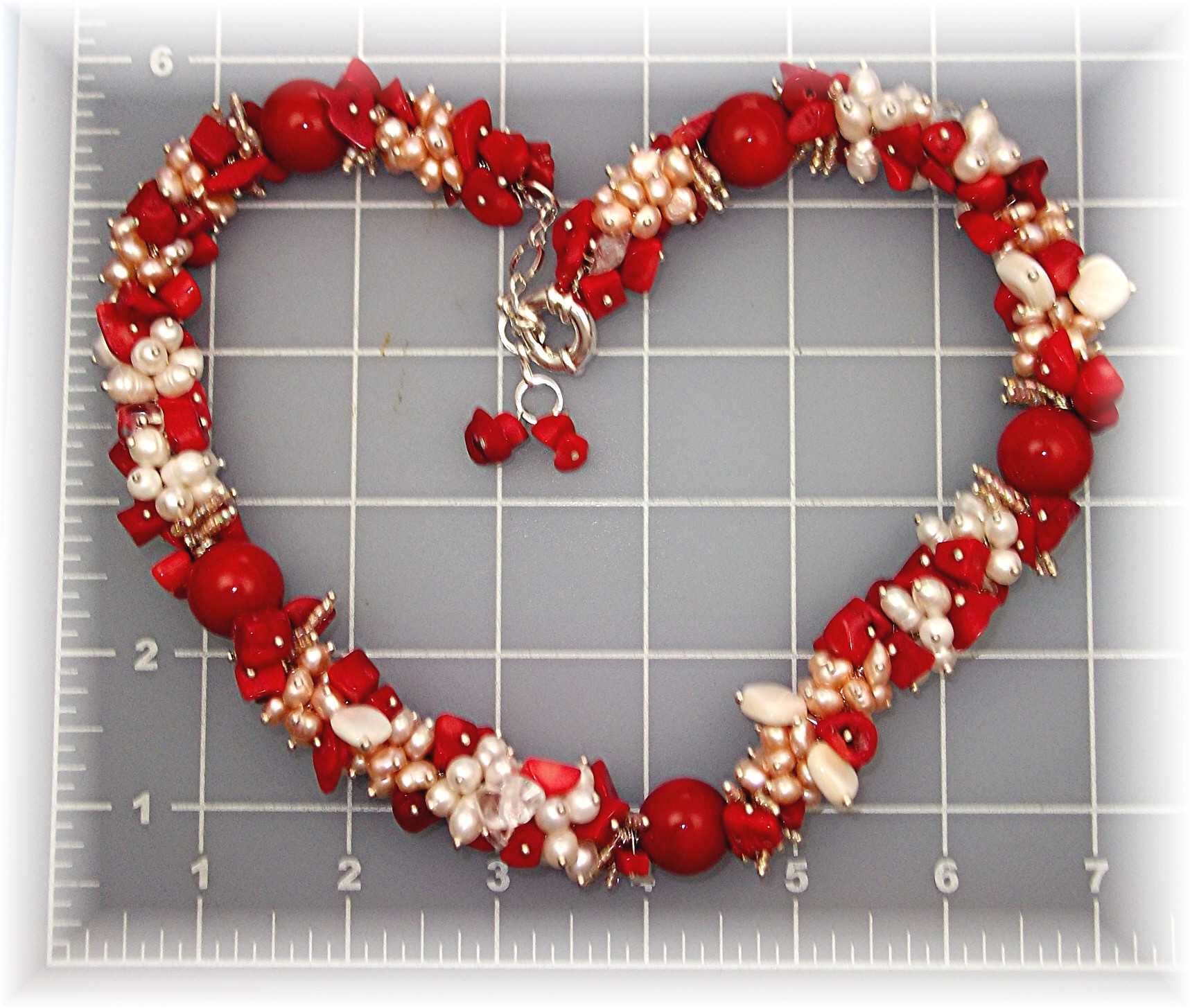 Coral Pink White Freshwater Pearls Silver Neclace