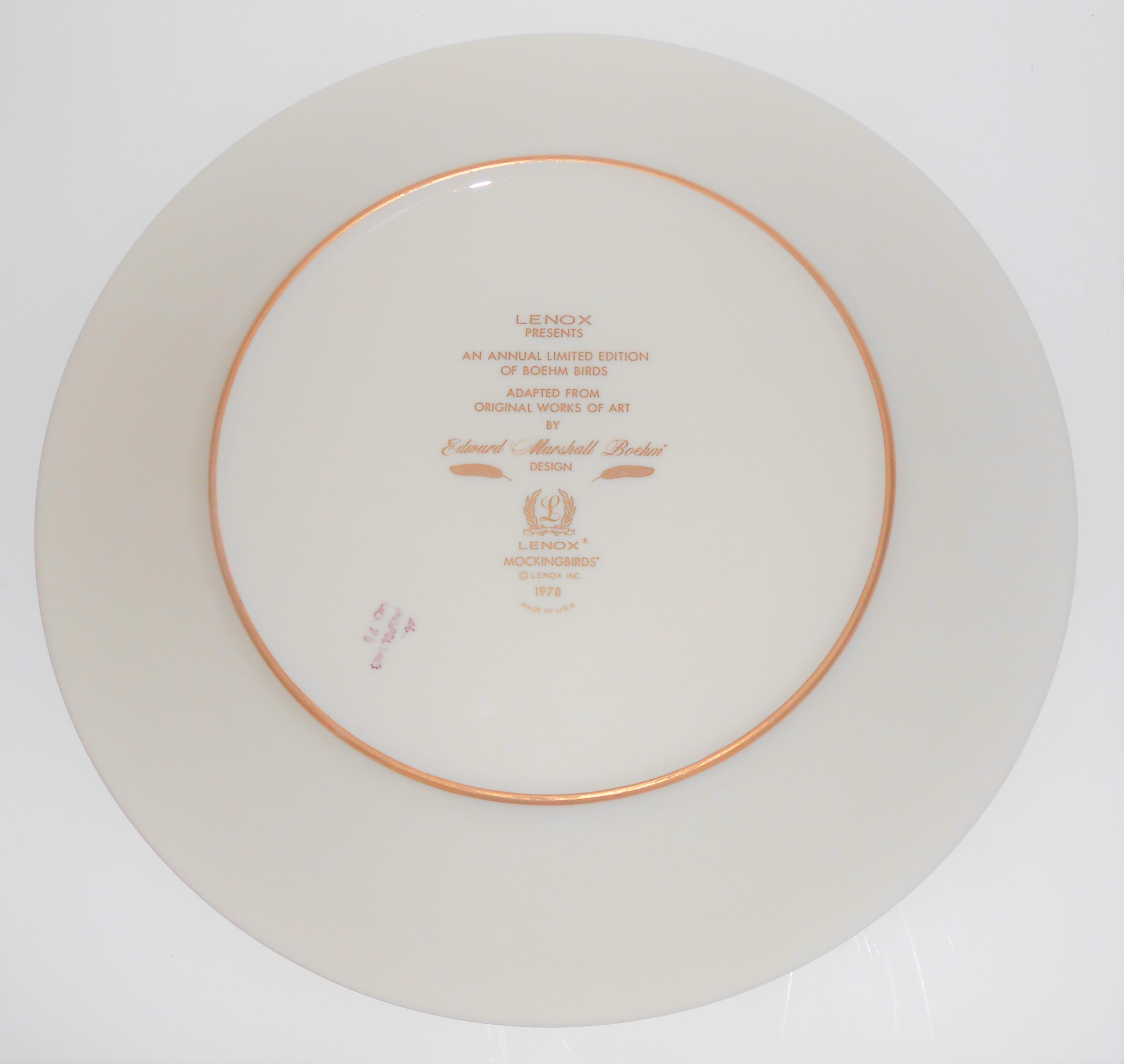 Lenox China Boehm 1978 Mockingbirds Plate
