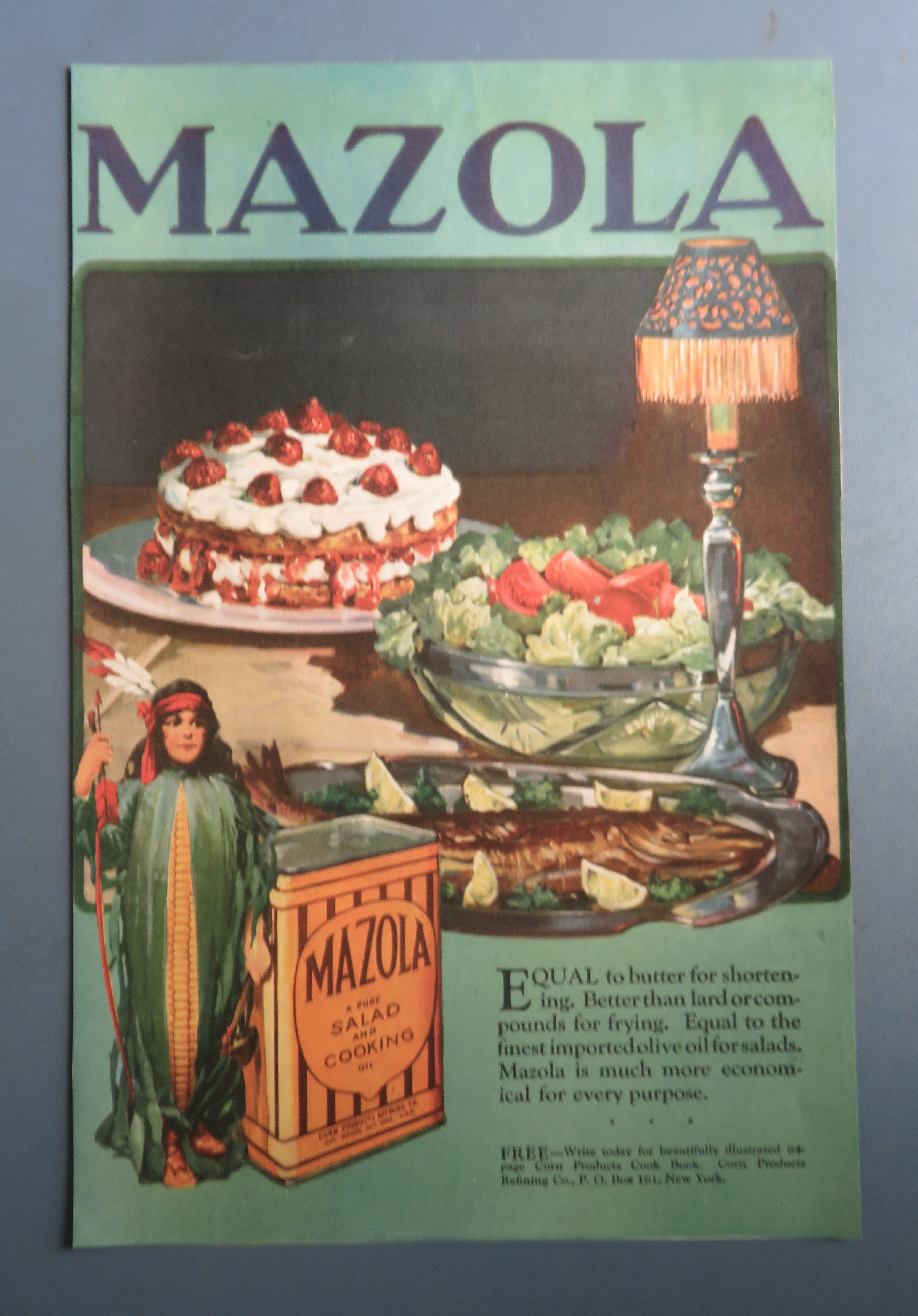 1920 Mazola Salad & Cooking Oil with Fish, Salad & Cake
