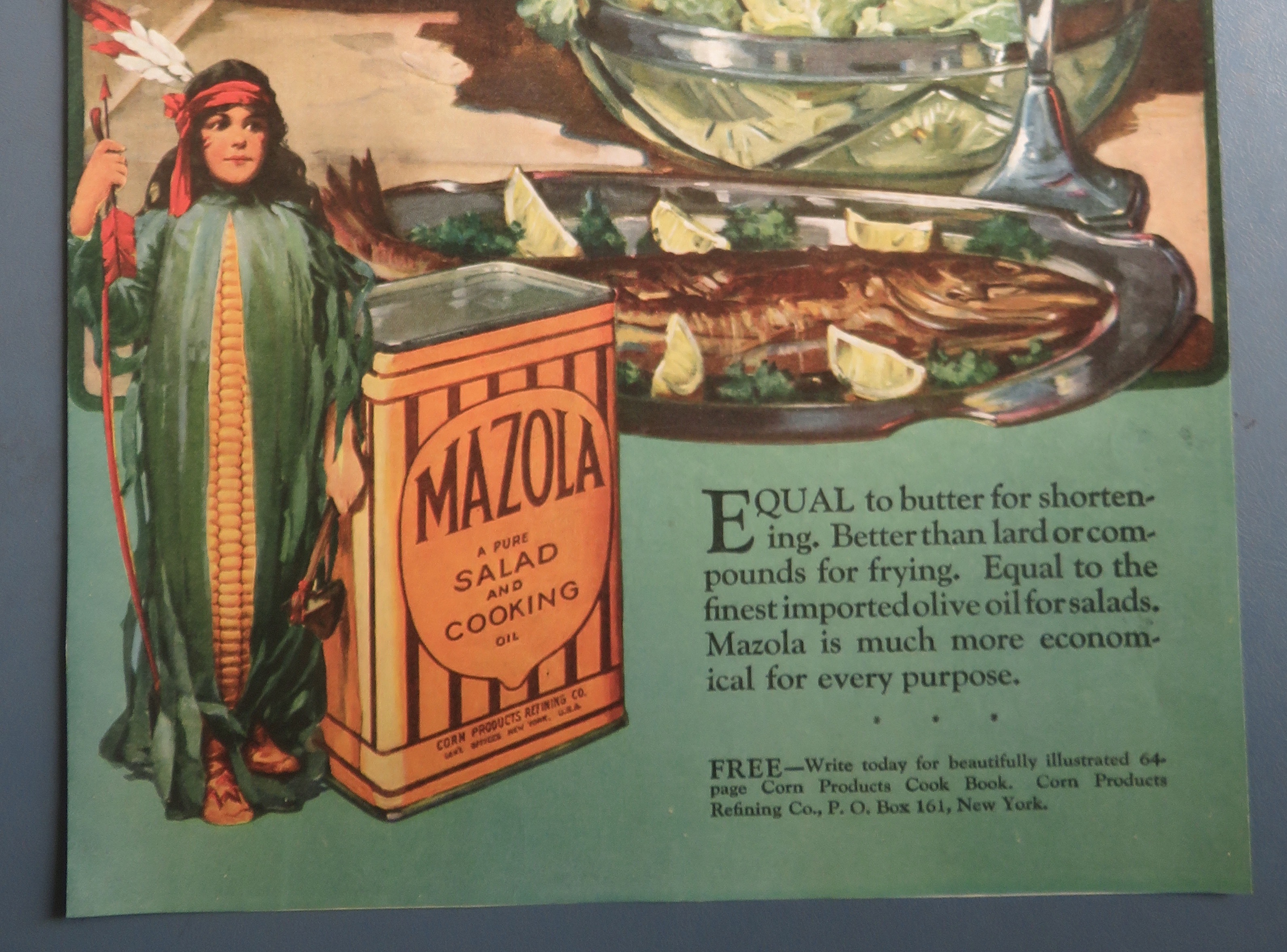 1920 Mazola Salad & Cooking Oil with Fish, Salad & Cake