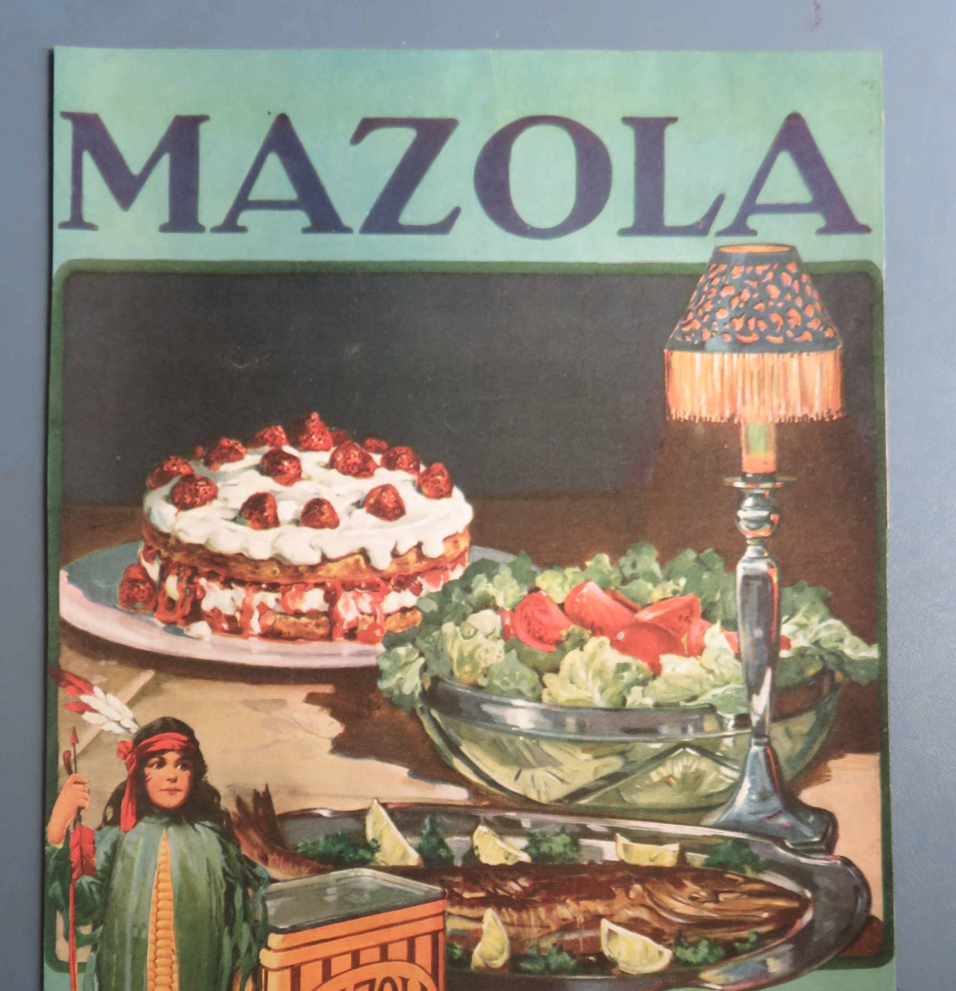 1920 Mazola Salad & Cooking Oil with Fish, Salad & Cake