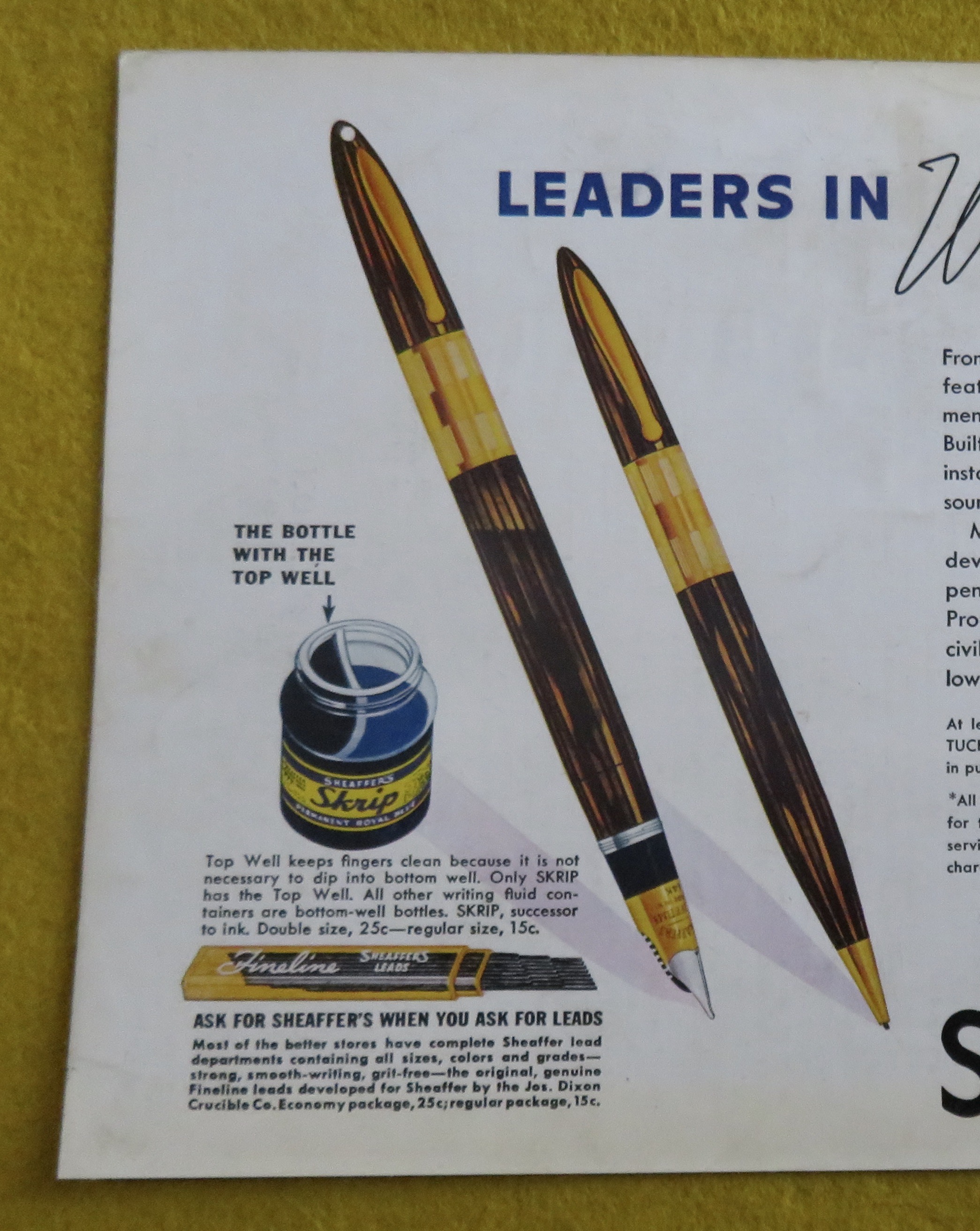 1944 Sheaffer's Pens with Triumph Lifetime Pen