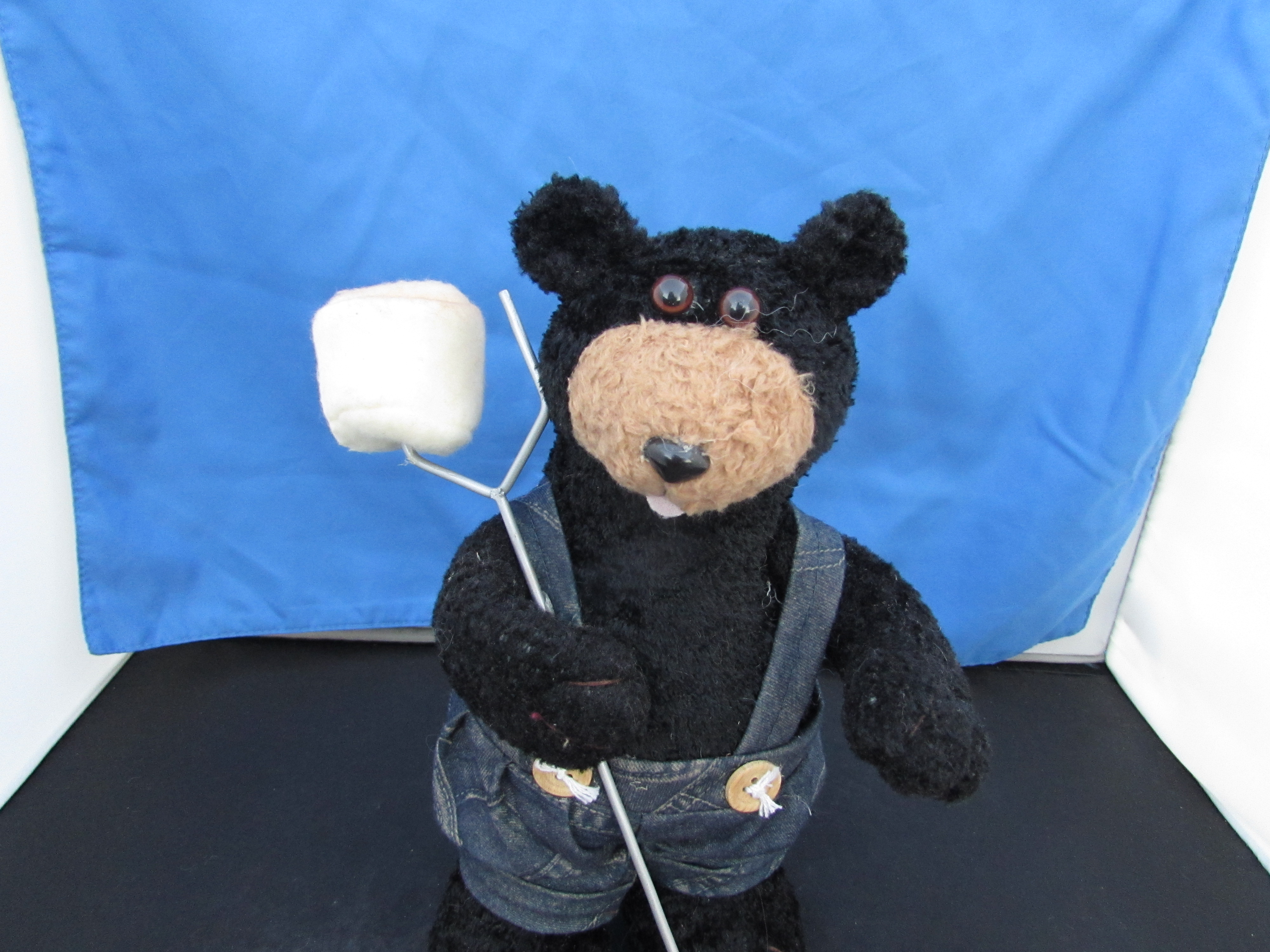 Black Bear with toasted marshmallow on stick plush doll
