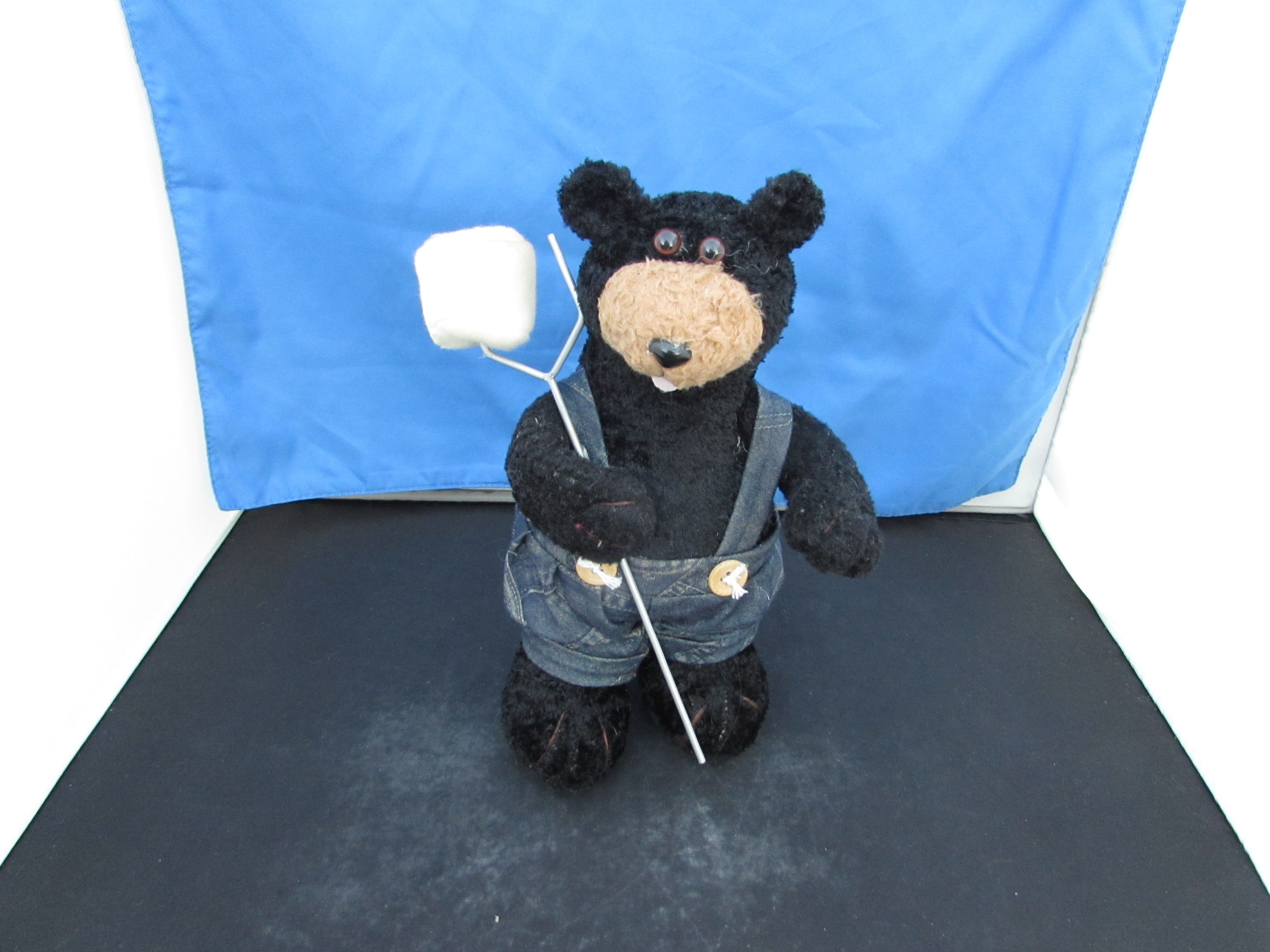 Black Bear with toasted marshmallow on stick plush doll