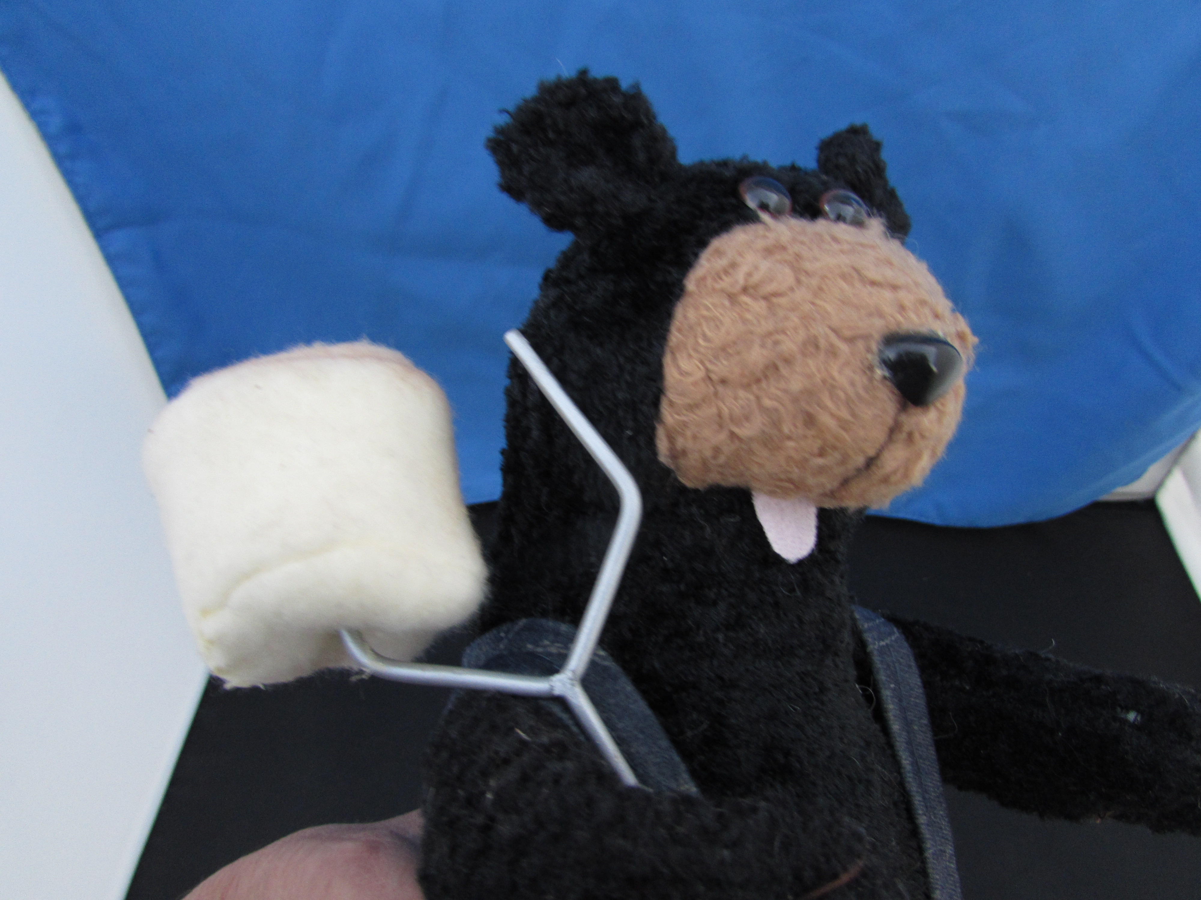 Black Bear with toasted marshmallow on stick plush doll