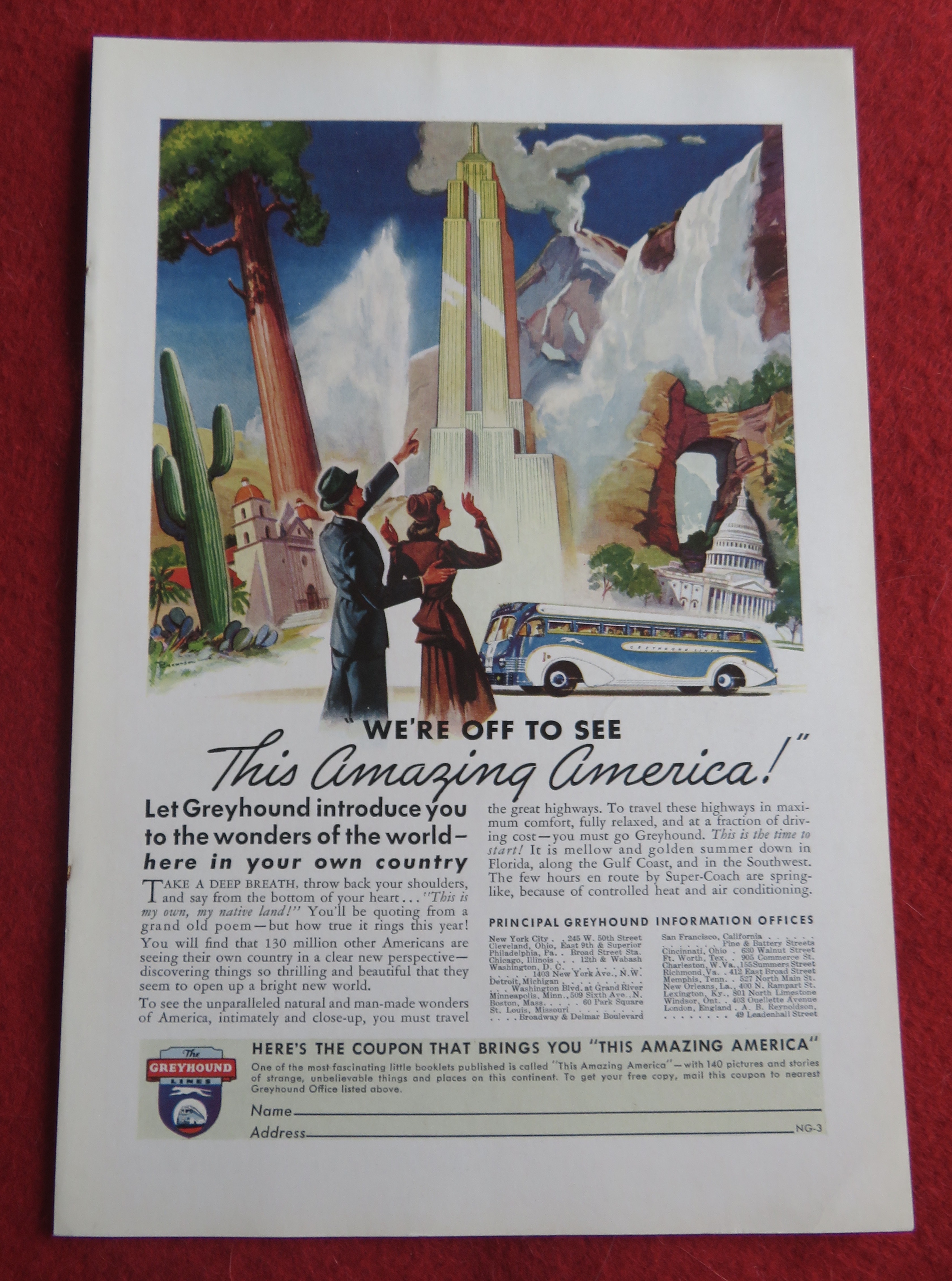 1940 Greyhound with Off To See Amazing America