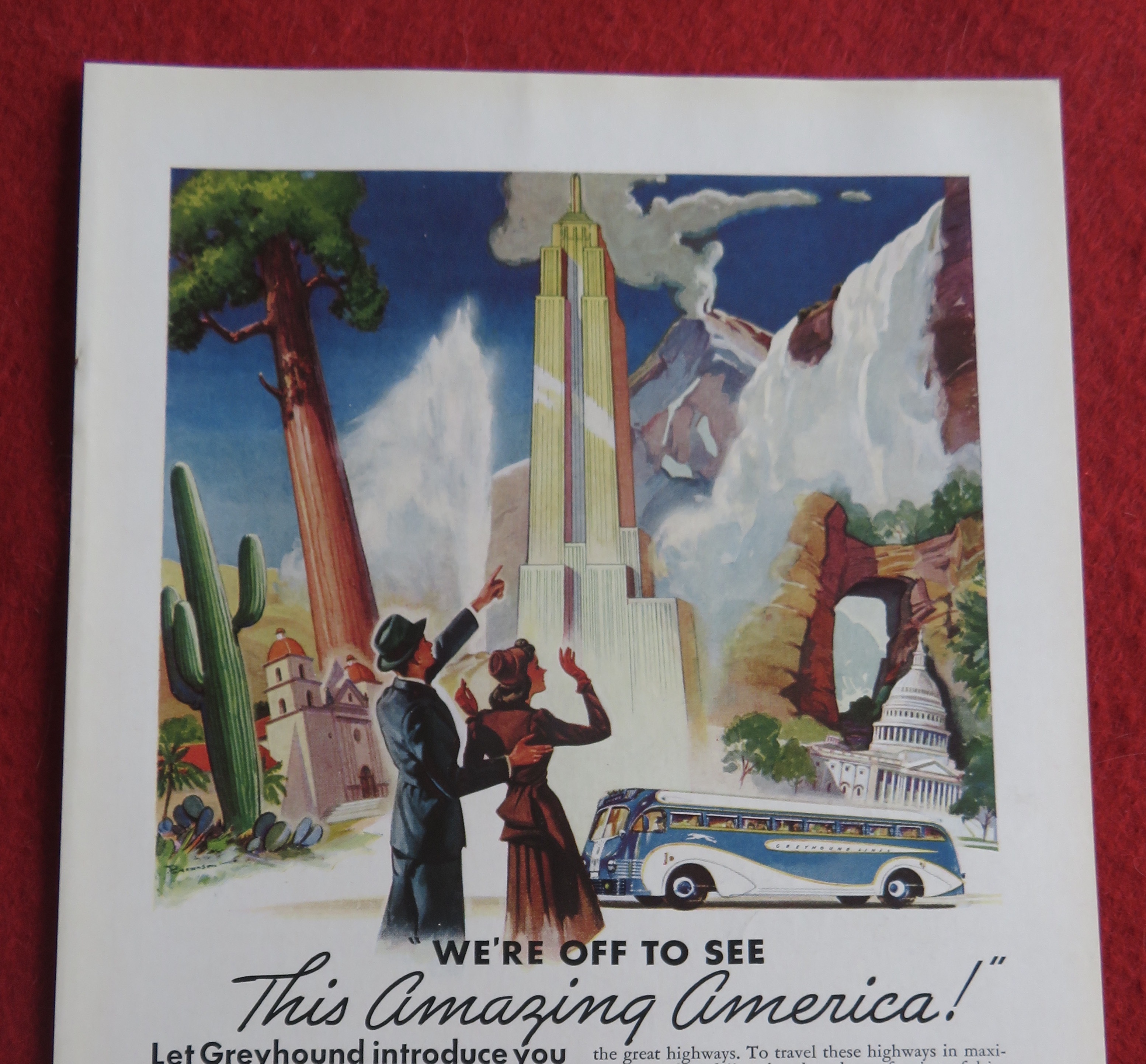 1940 Greyhound with Off To See Amazing America