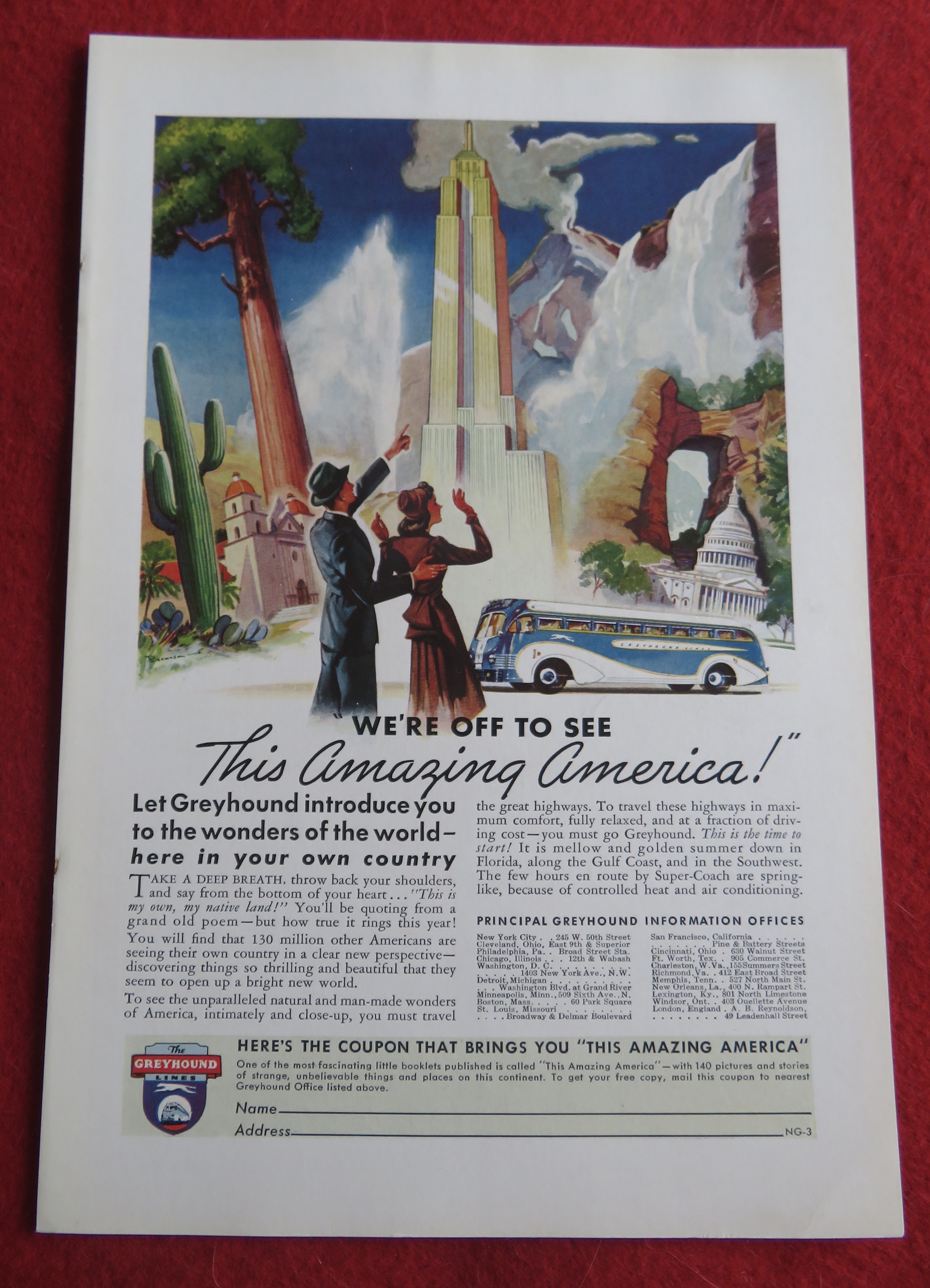 1940 Greyhound with Off To See Amazing America