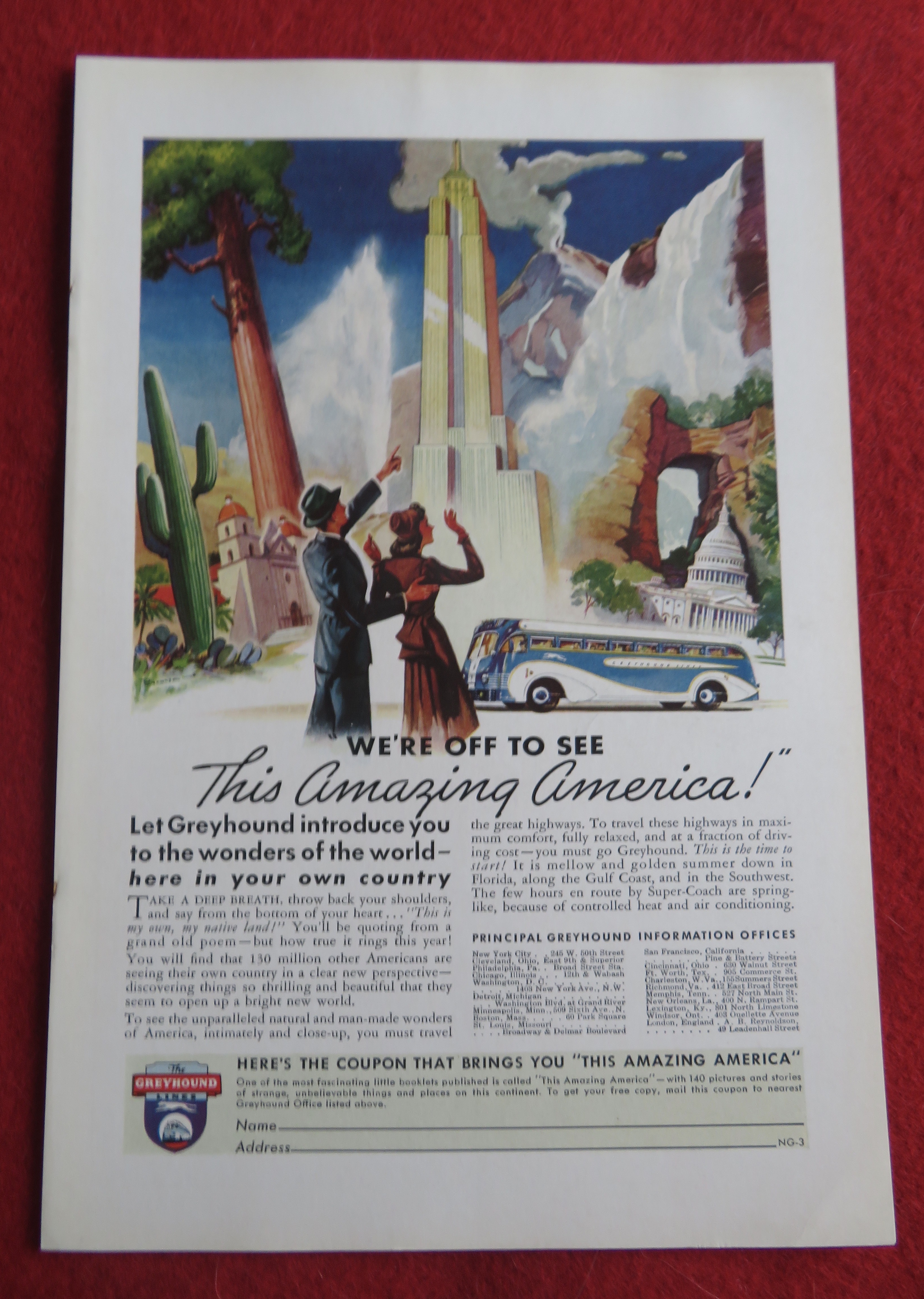 1940 Greyhound with Off To See Amazing America