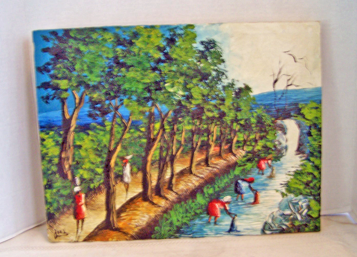 Signed Oil on Canvass, Haitian Women Washing Clothes