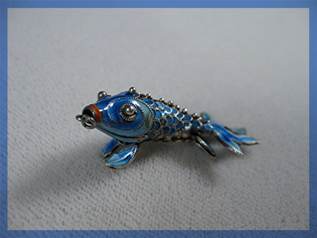 Silver Blue Enamel Articulated Fish Charm