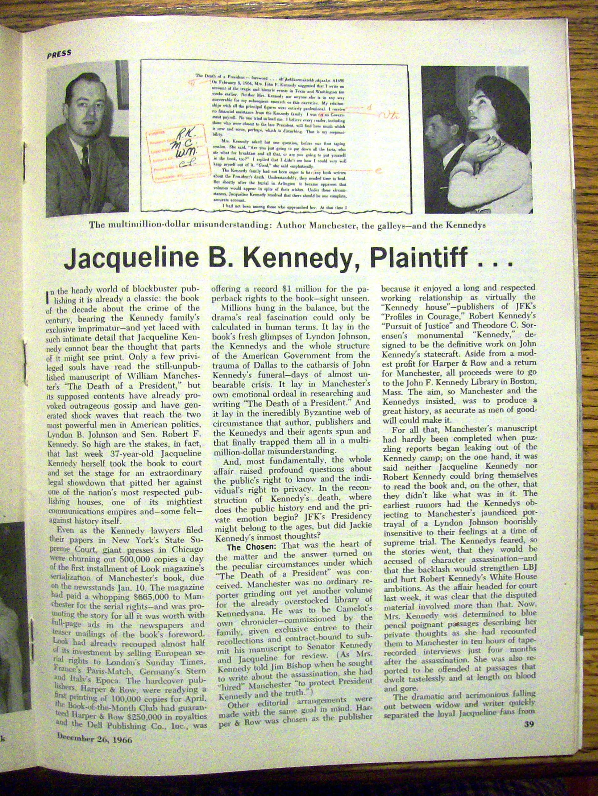 Newsweek Magazine-December 26, 1966-Jackie Kennedy