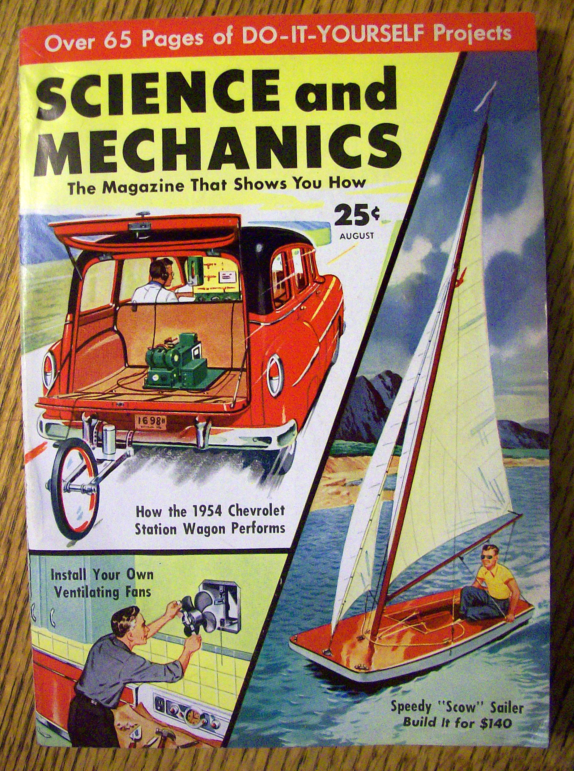 Science and Mechanics August 1954 Speedy Scow Sailer