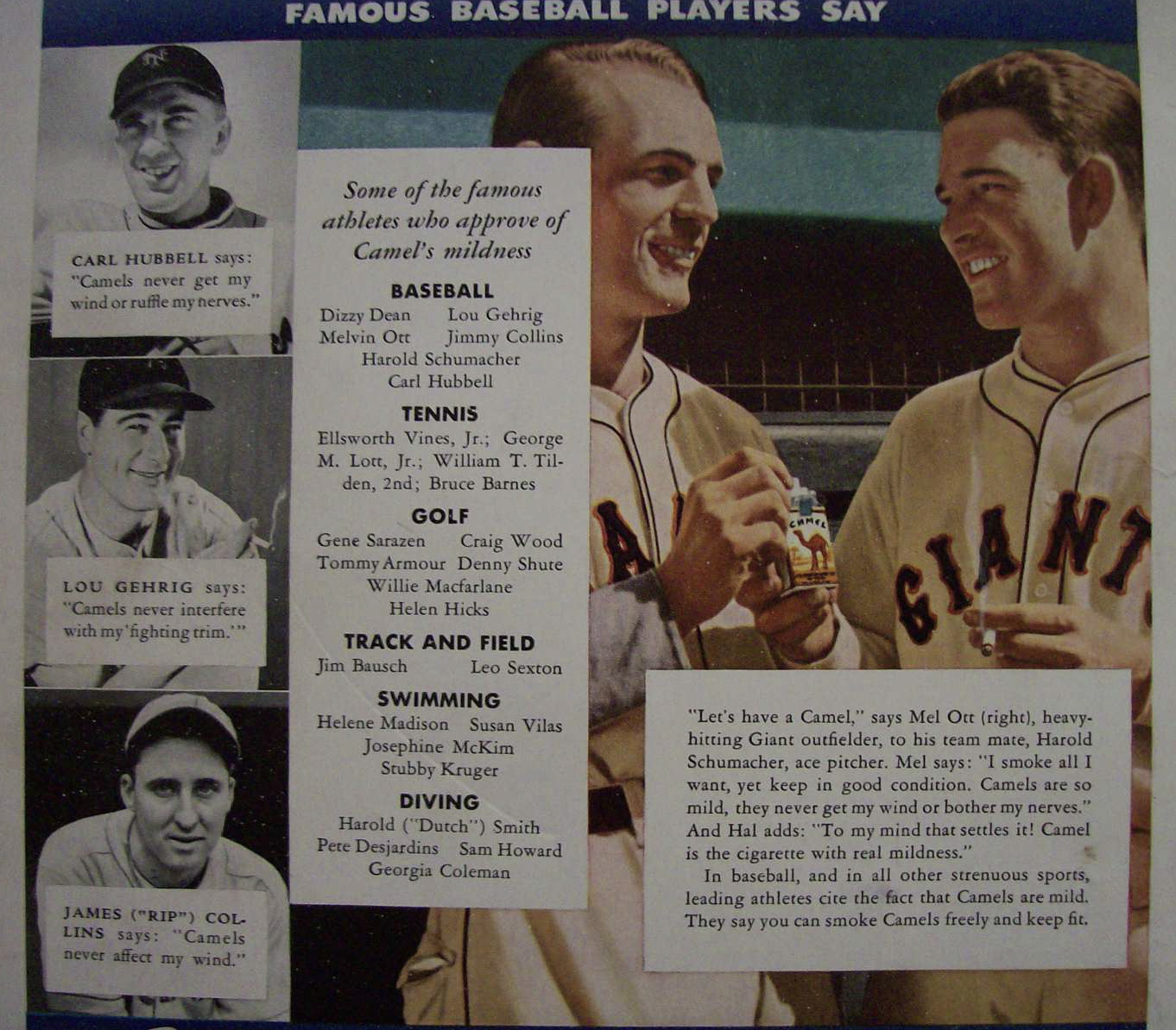 1935 Camel Cigarettes w/ Lou Gehrig