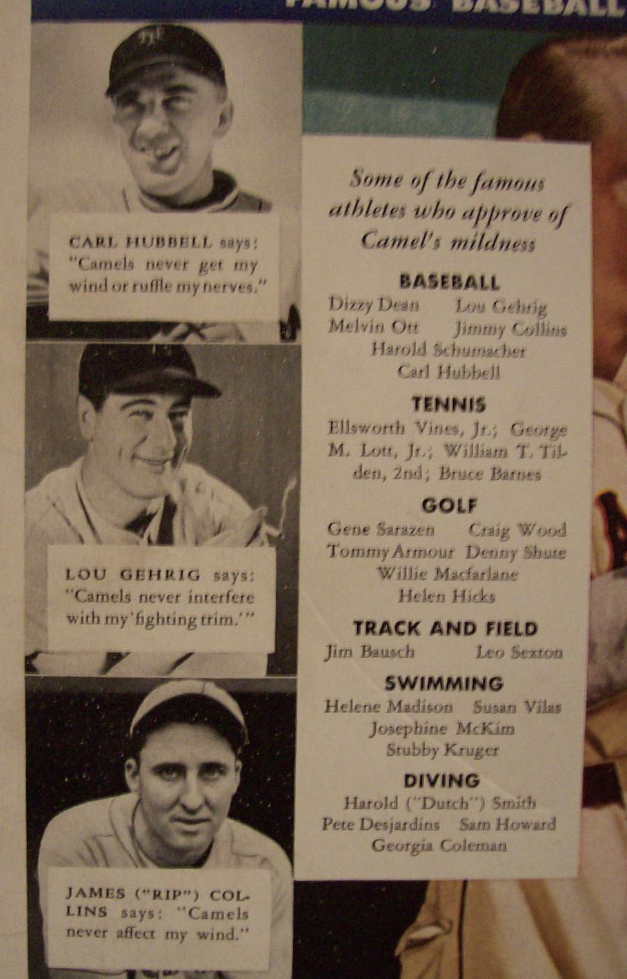 1935 Camel Cigarettes w/ Lou Gehrig