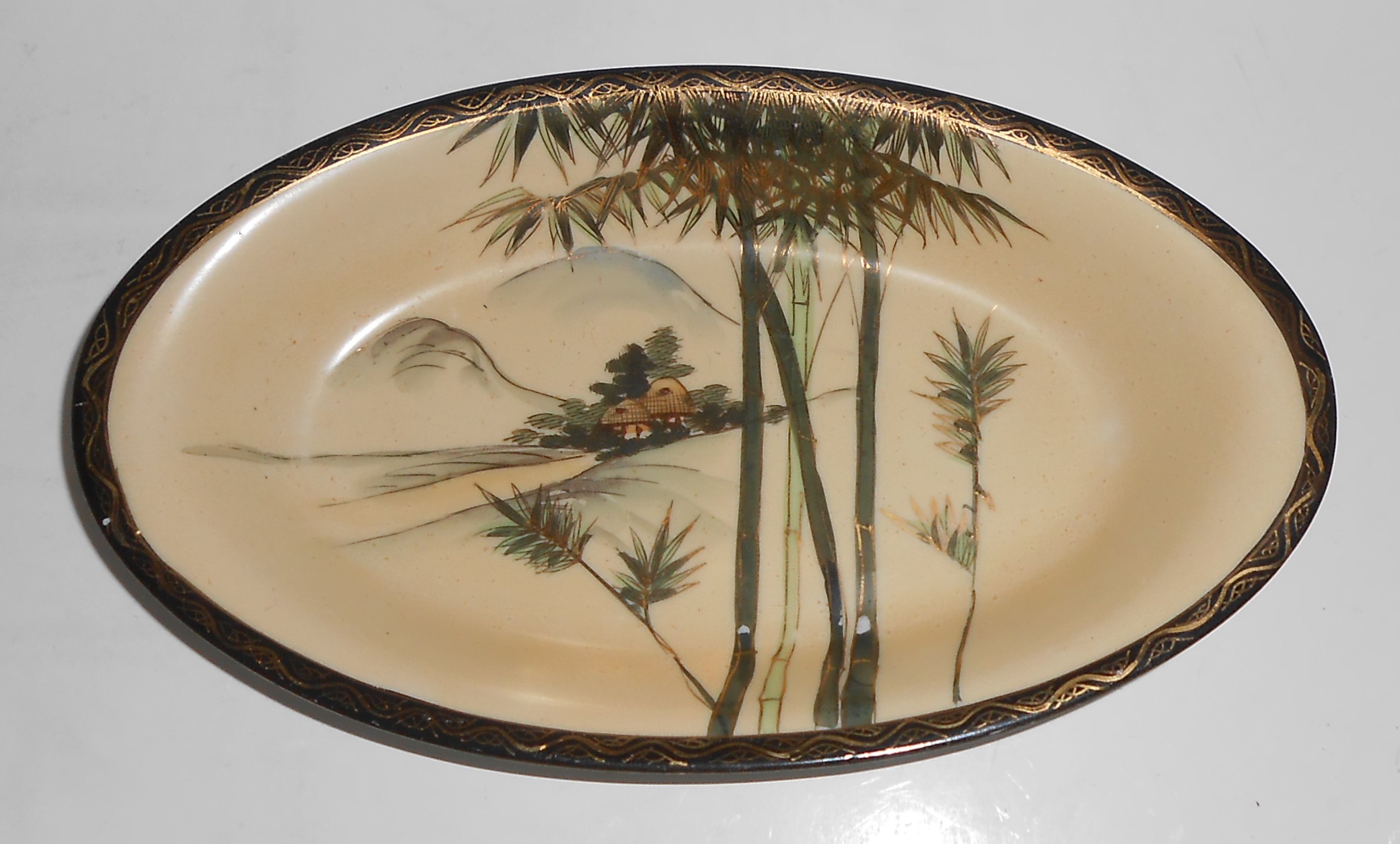 Nishida Japan Porcelain China 22k Yellow Black Bamboo F