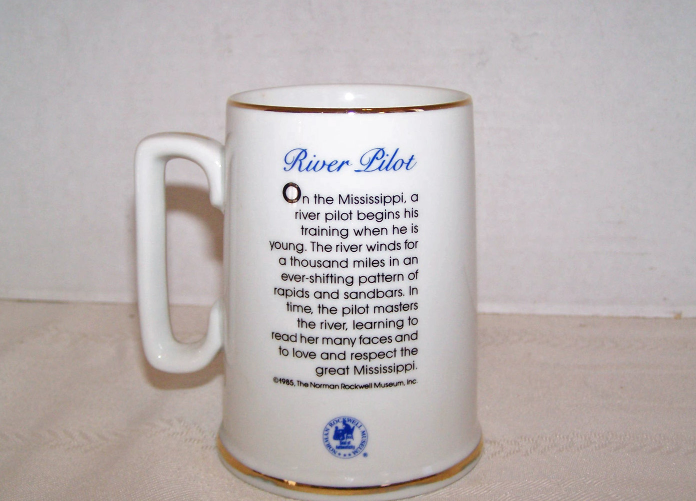 Norman Rockwell Tankard, River Pilot, 1985, Original Bo