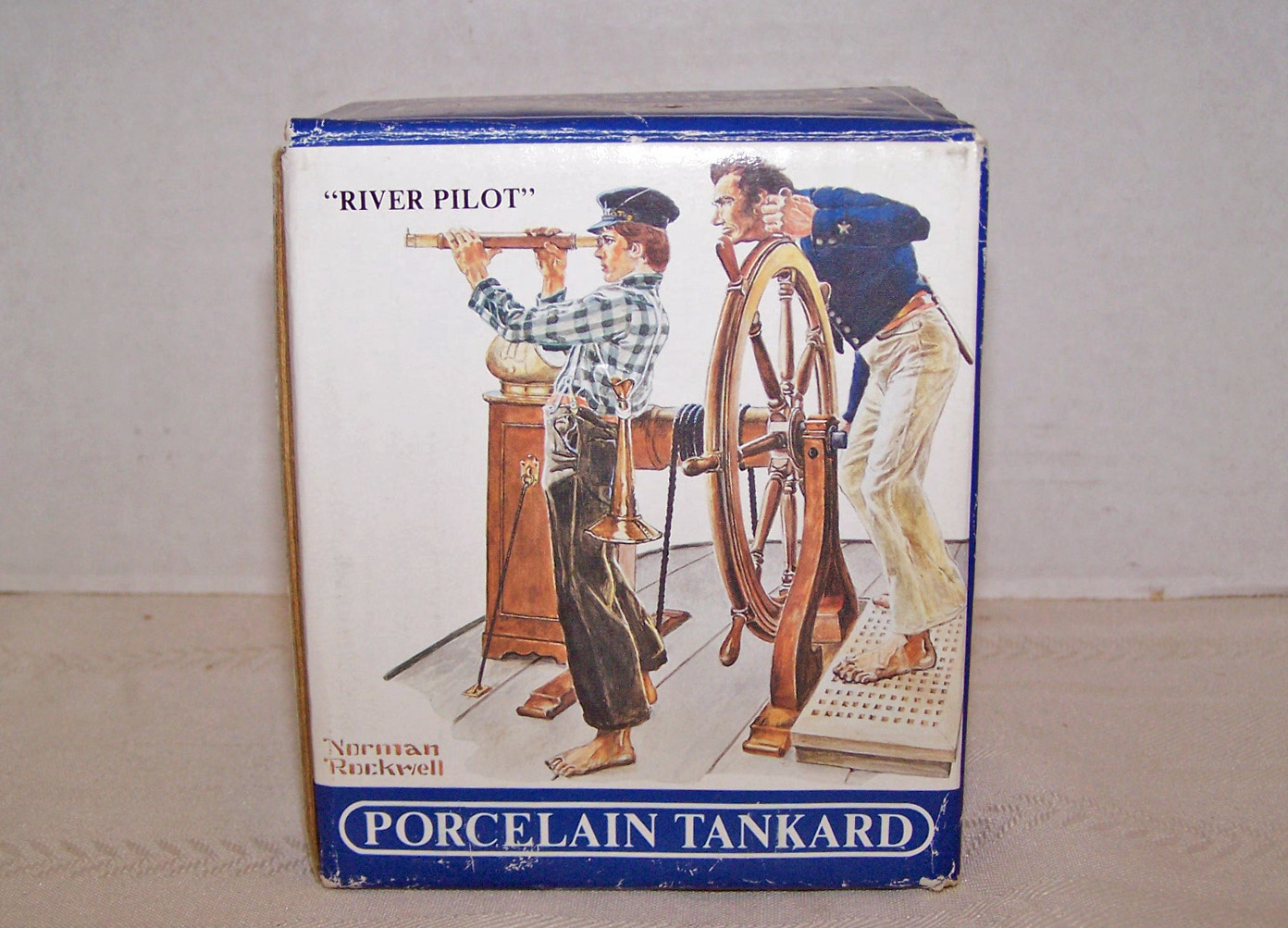 Norman Rockwell Tankard, River Pilot, 1985, Original Bo