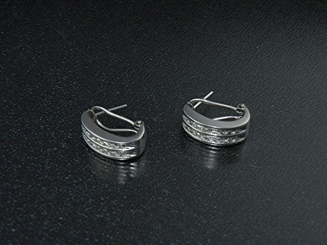 14K White Gold Diamond Omega Clip Post Earrings