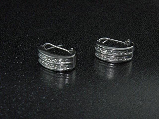 14K White Gold Diamond Omega Clip Post Earrings