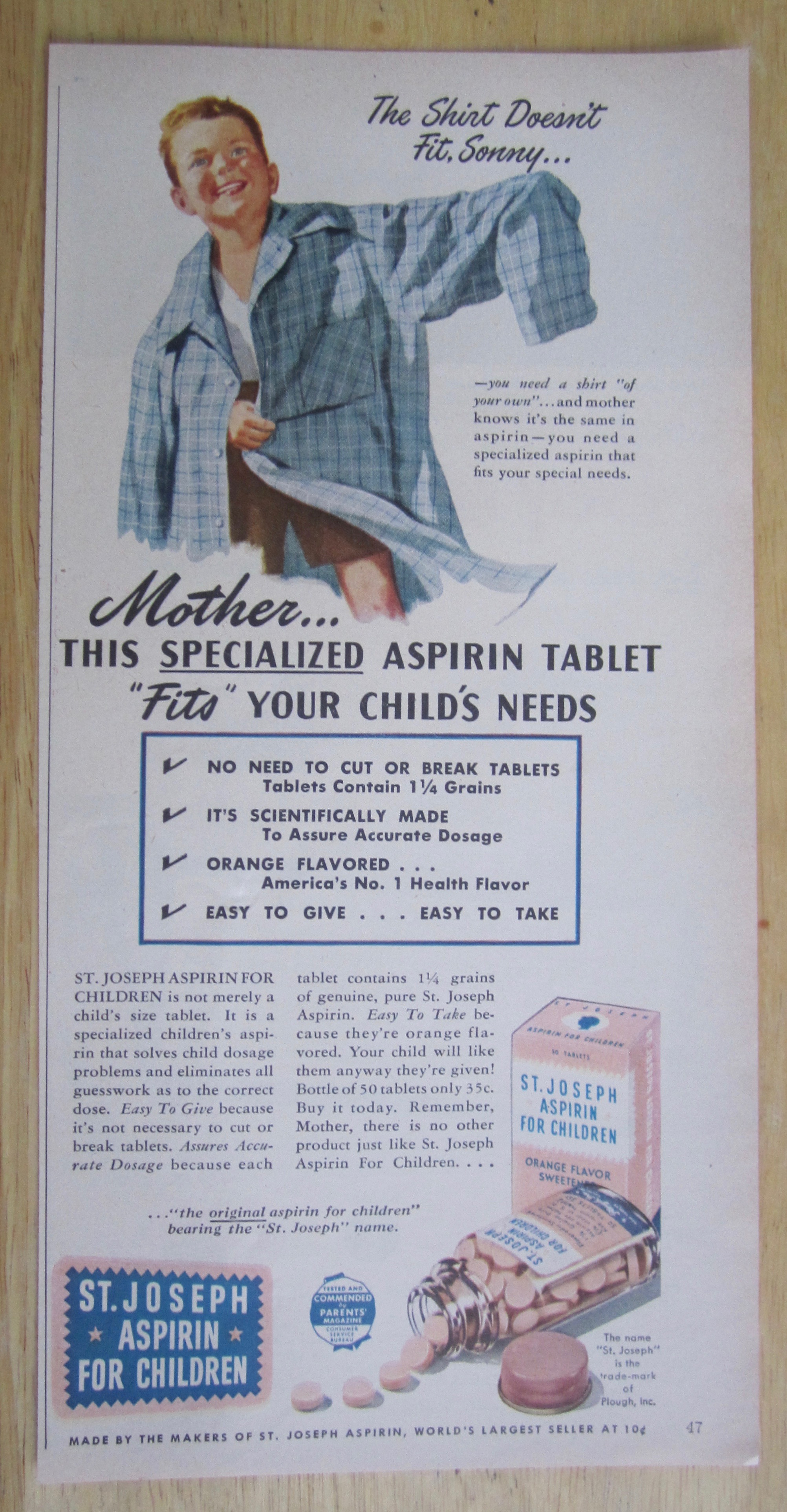 1950 St Joseph Aspirin For Children with Little Boy