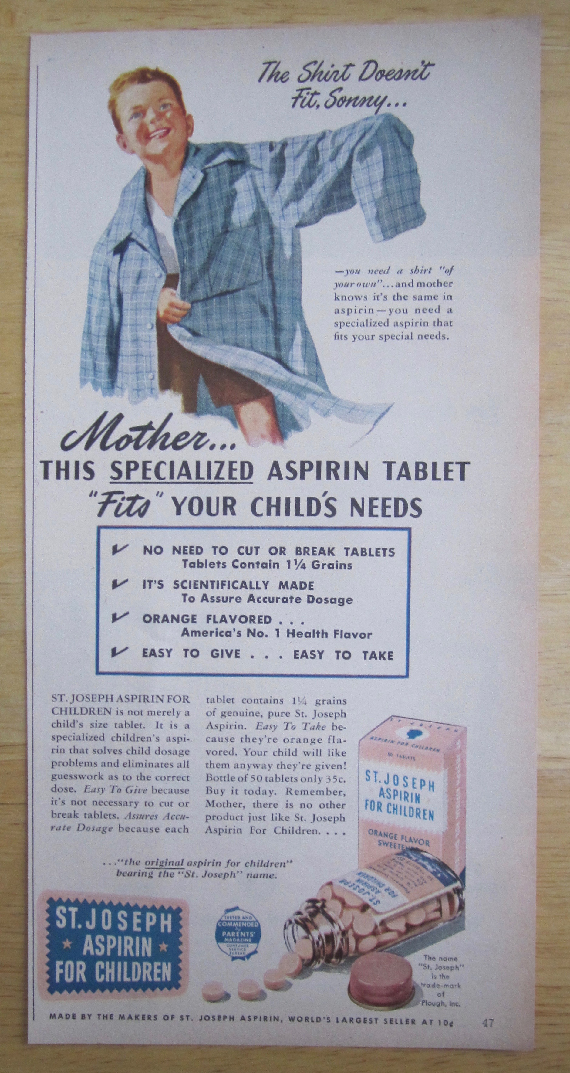 1950 St Joseph Aspirin For Children with Little Boy