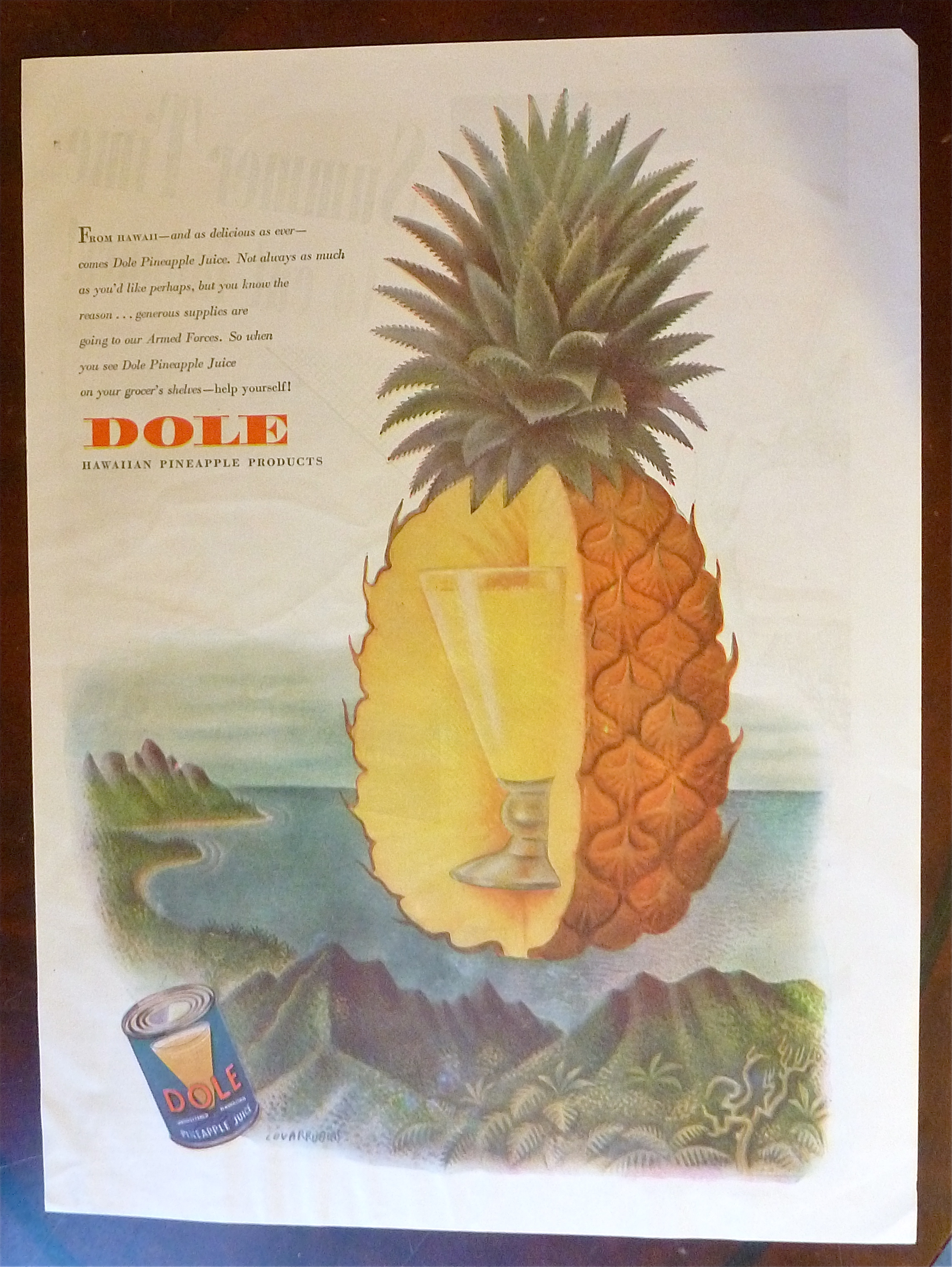 1944 Dole Pineapple w/Pineapple with Glass of Juice