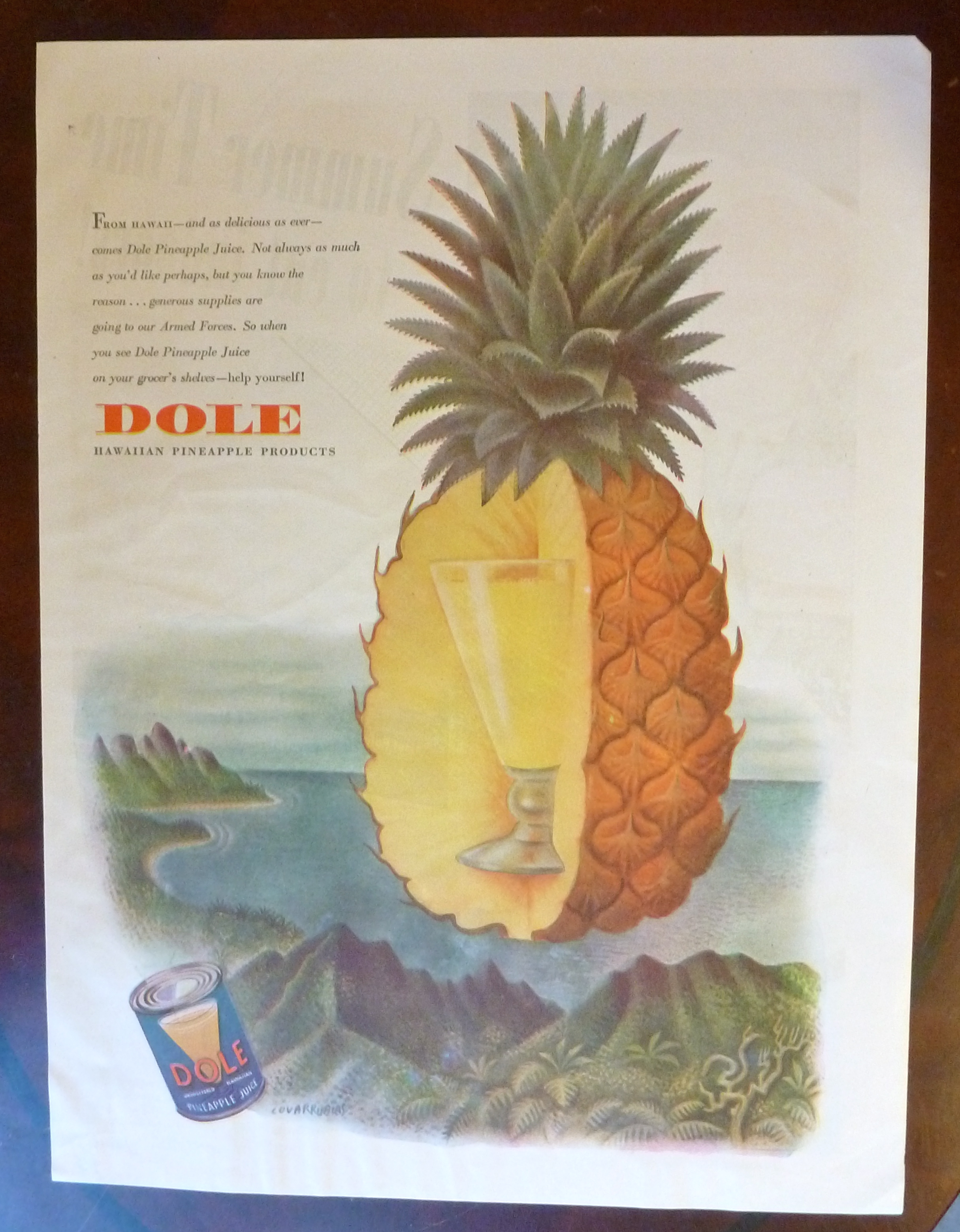 1944 Dole Pineapple w/Pineapple with Glass of Juice